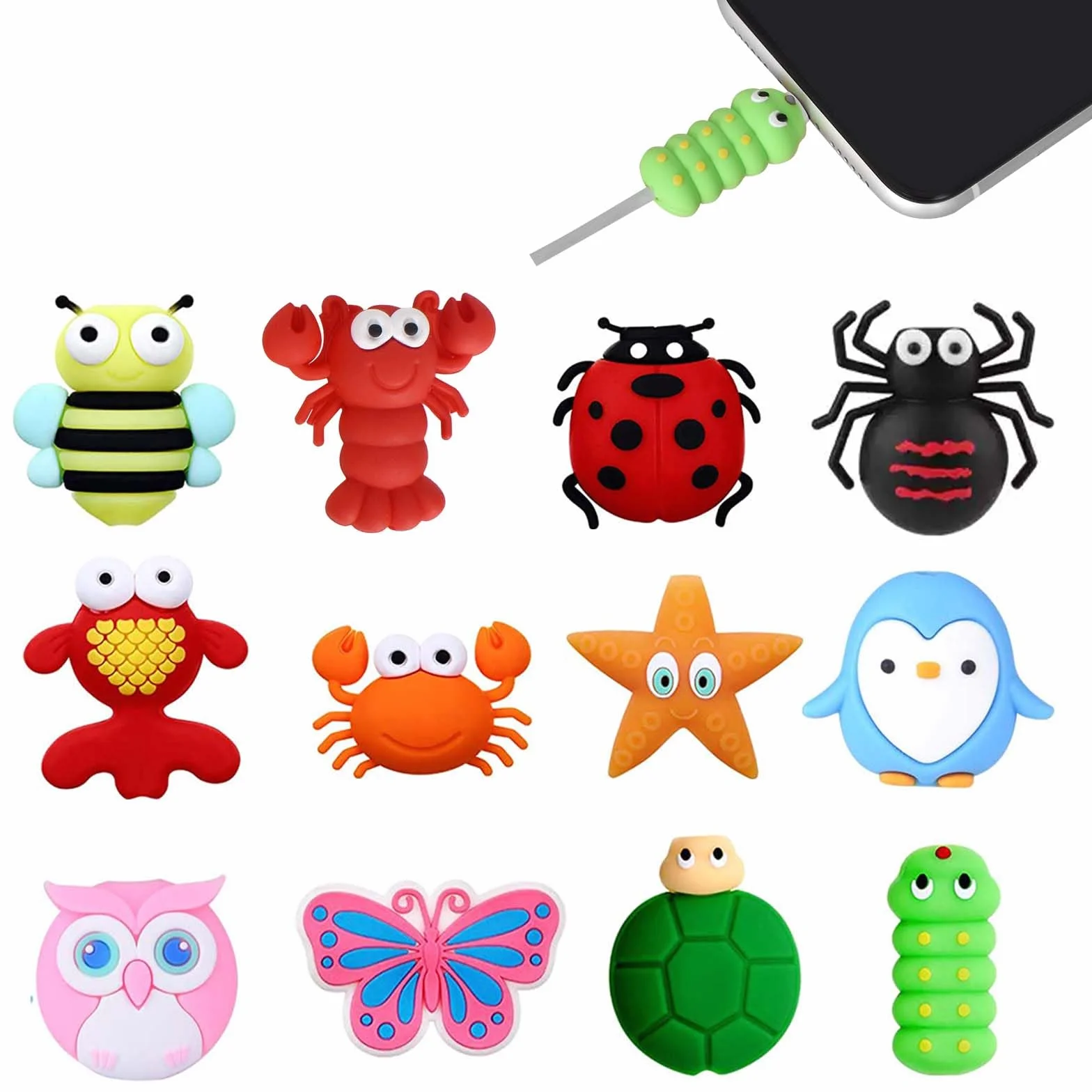 12Pz Cable Protector Cable Cord Protector, Protezione Cavo Carica per Animali da Cartone Animato, Protezione per Cavo per Morso per Cavo Animale, per Protezione Dalla Rottura del Cavo di Ricarica USB