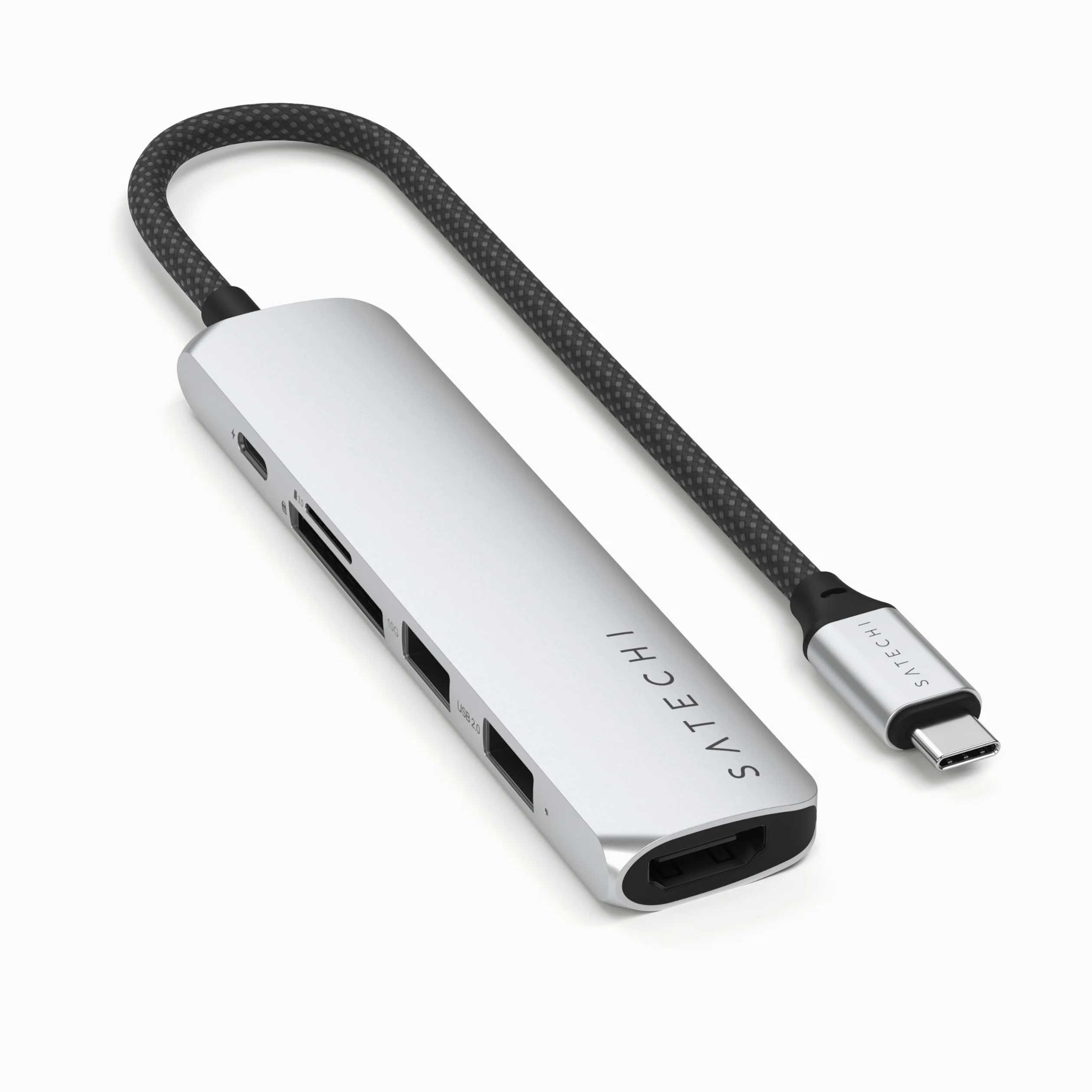 SATECHI Hub USB C 6 in 1 Slim Plus, PD 100W, HDMI 4K, Argento | 2x Porte USB-A 10Gbps, video 4K@60Hz, lettori SD/microSD, per MacBook Air/Pro/Neo, Windows e altro