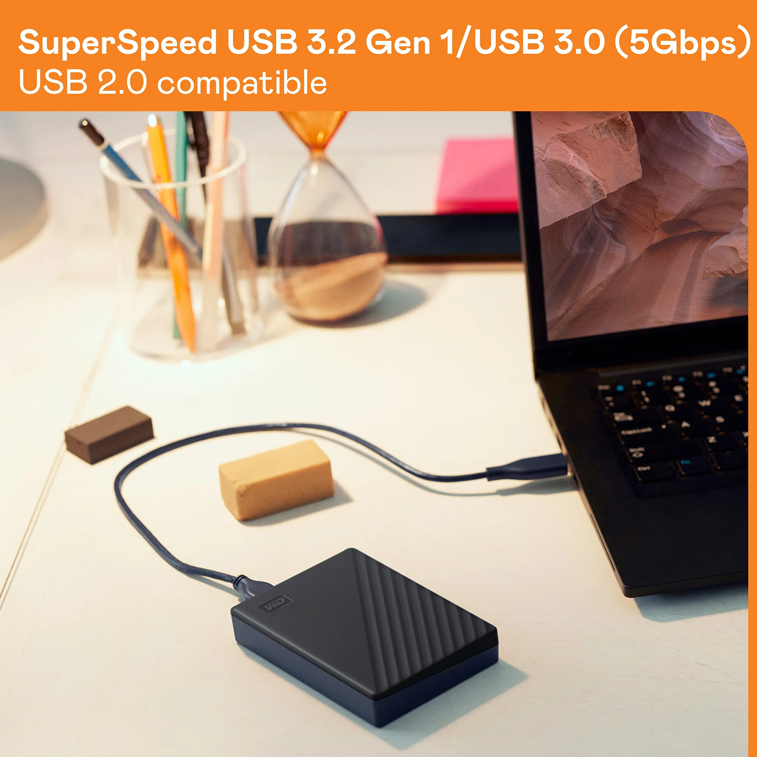 WD 6TB My Passport Hard Disk Esterno Portatile, USB 3.2 Gen 1/USB 3.0, Protezion con password, Software per la gestion e il backup, Formatto per Windows, ChromeOS and MacOS, Nero