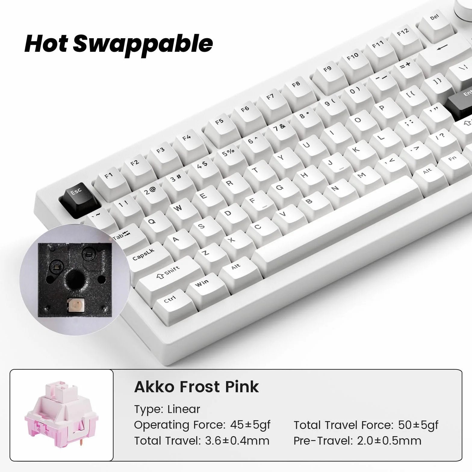 Akko 5075 V3 Tastiera Meccanica 75% Gasket RGB Hot Swap | Layout QWERTY, RGB Programmabile, Switch Frost Pink per Build Custom, Ufficio e Gaming (Nero su Bianco)