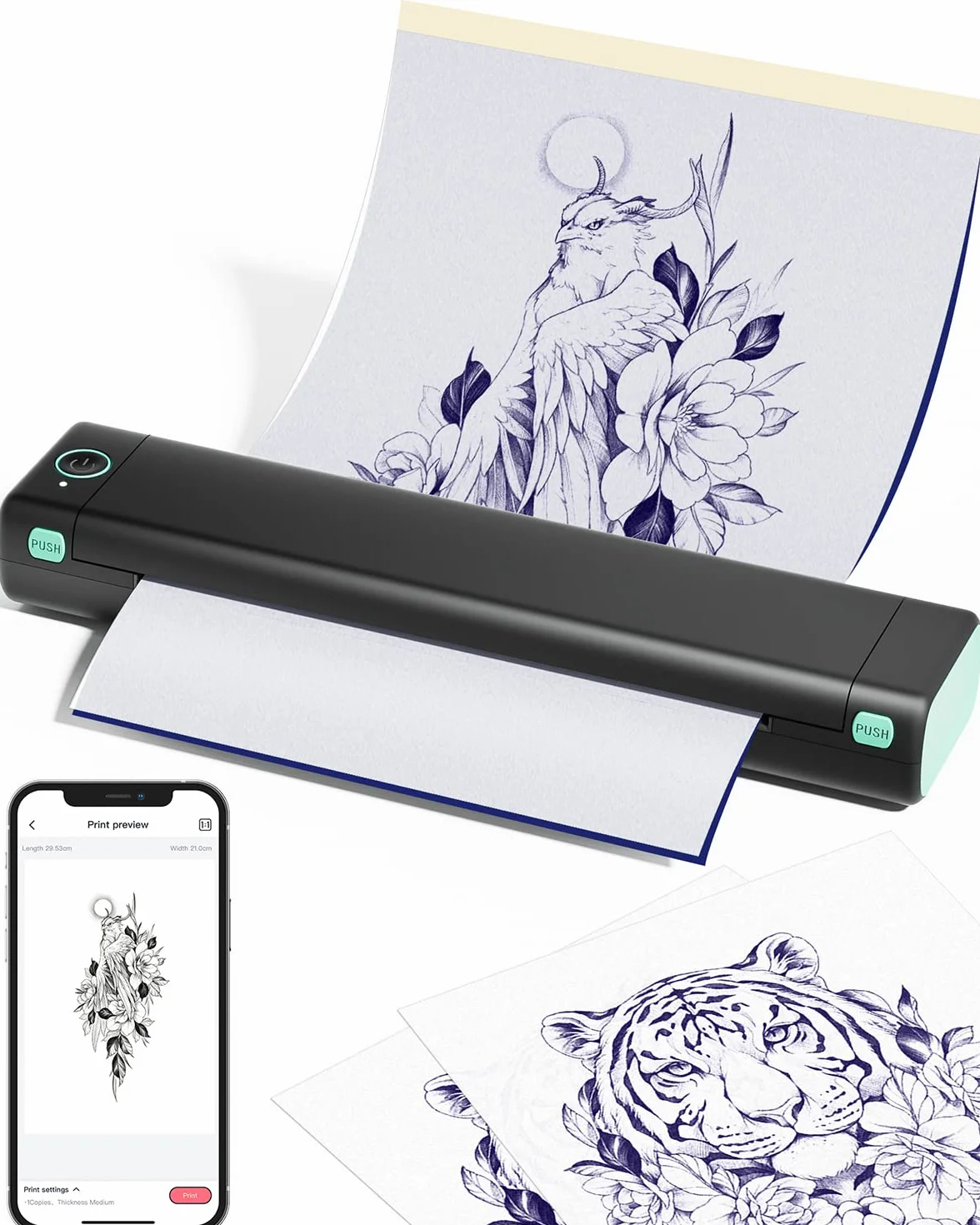 Phomemo M08F Stampante per Tatuaggi per Principianti e Artisti, Stencil Machine Compatibile Con Smartphone, Plotter Stampante Stencil Tattoo con 10 Fogli Trasferimento