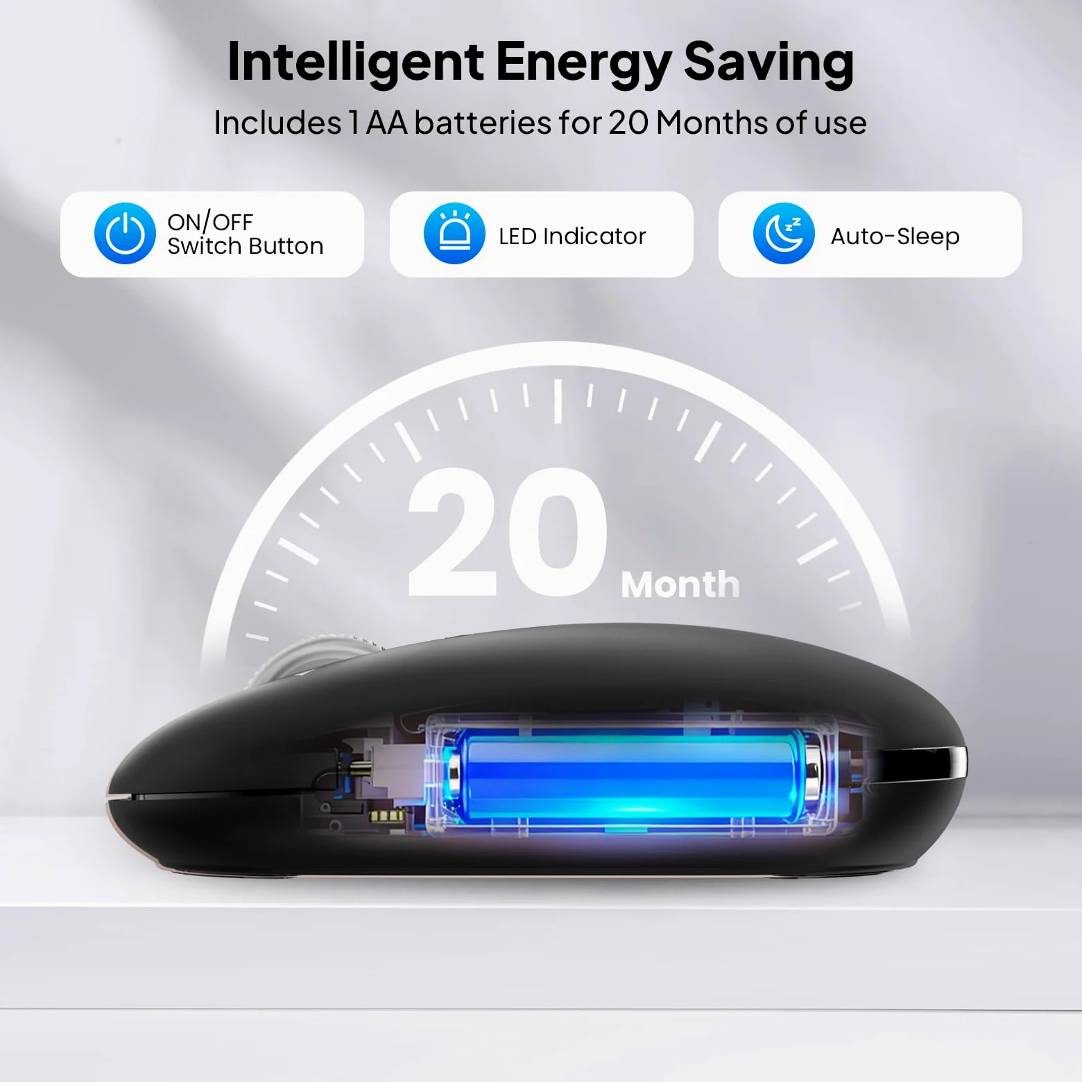 INFINMIND Mouse Bluetooth Senza Fili con Smart Flying Scroll, Rotellina ergonomica per il pollice, silenzioso per 3 dispositivi - Compatibile con Windows/Mac OS/Chrome/Android (Nero)