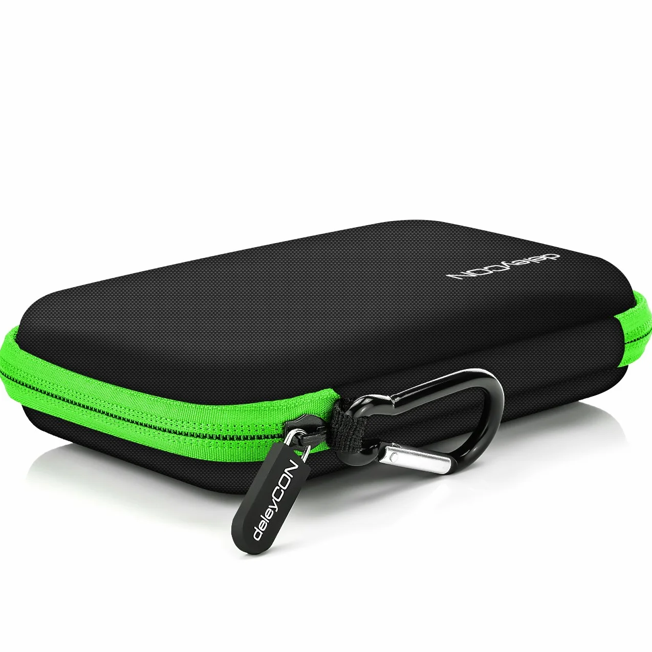 deleyCON Borsa del Disco Rigido Custodia HDD - Per Dischi Rigidi da 2,5" Pollici e SSD - Robusto e Antiurto - 2 Scomparti Interni con Tasche a Rete - Verde
