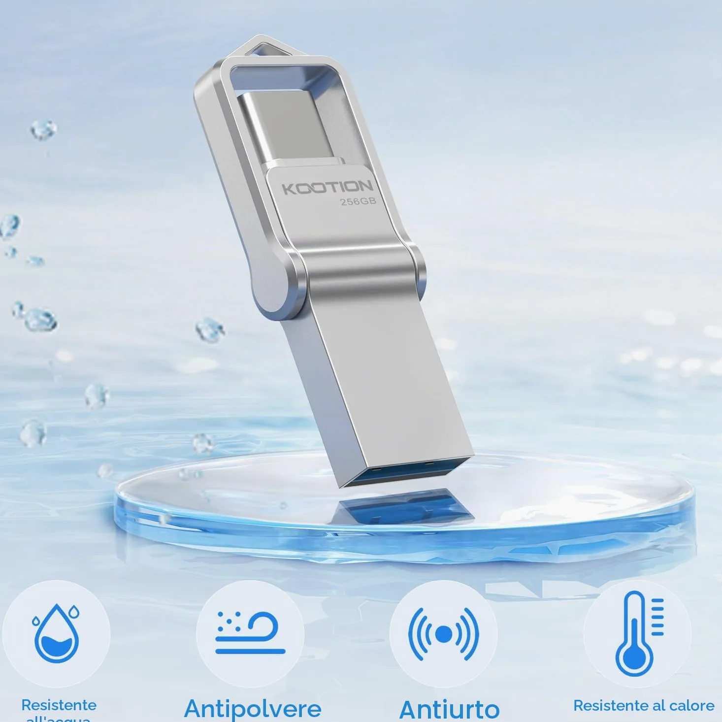 KOOTION Chiavetta USB Tipo C 256 GB USB 3.0 OTG Chiavetta USB C 256GB 2 in 1 Argento Pennetta USB C 256G Velocità fino a 80 MB/s Unità Pennette USB 256G Per Smartphone Android, ect