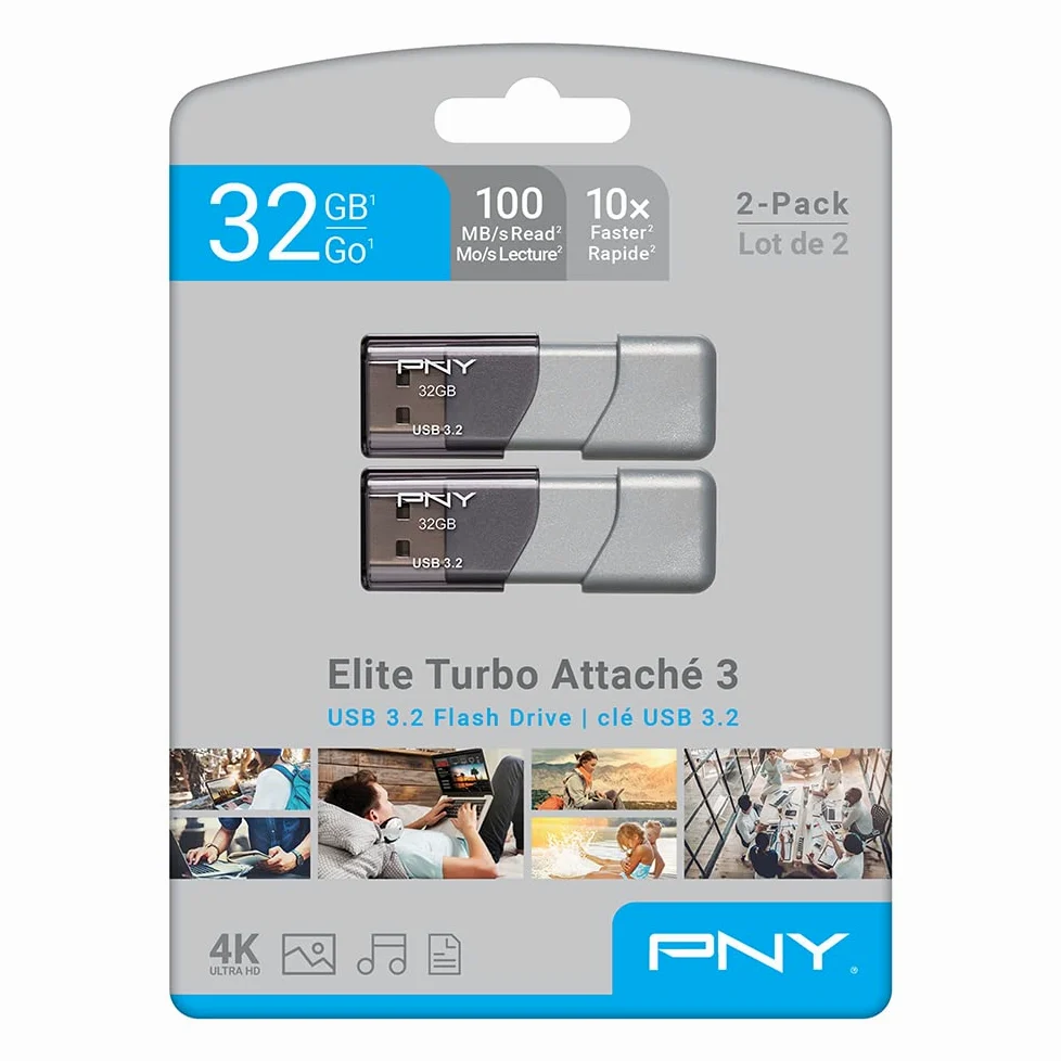PNY Unità flash USB 3.2 Turbo Attaché 3 da 32 GB, confezione da 2
