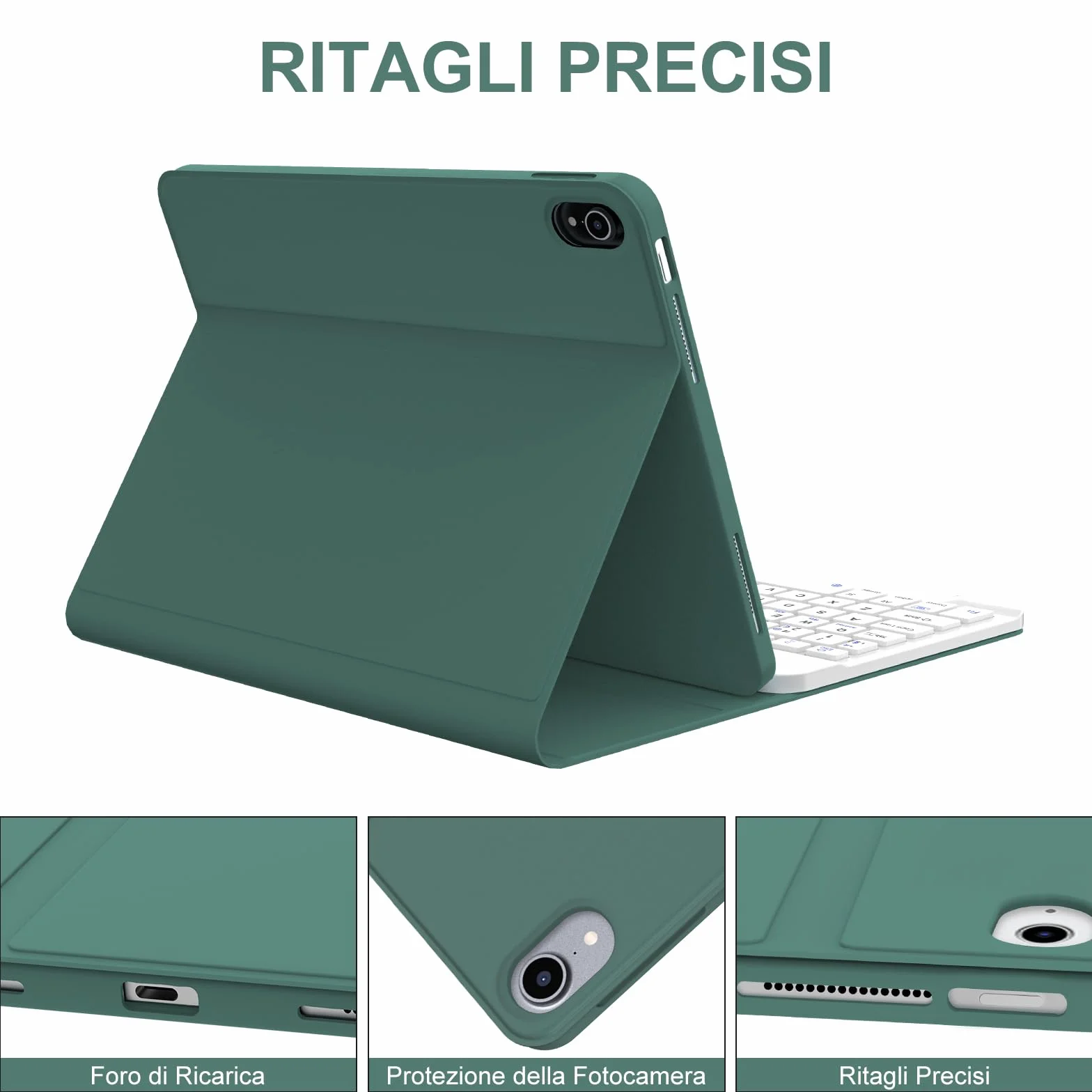 JADEMALL Tastiera per iPad 11 Generazione A16 11" 2025/10 Generazione 10.9" 2022, Italiano QWERTY Tastiera Bluetooth Staccabile per iPad A16 11/10 Generazione 2025/2022, Verde Scuro