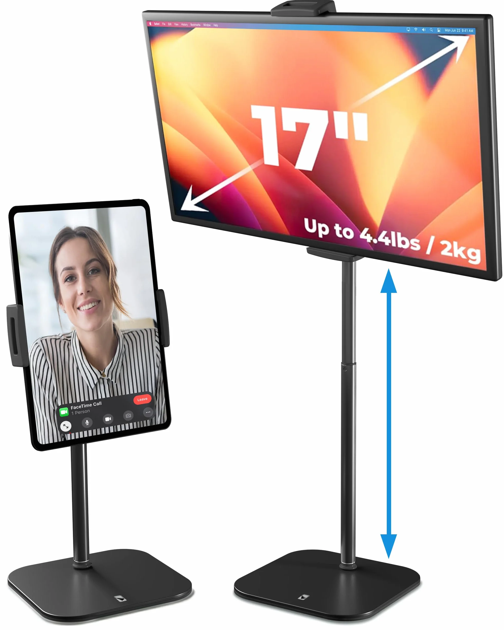 Cooper TabStand Supporto iPad Scrivania 51 cm, Supporto Monitor Portatile 17" 2 kg, Tablet da Tavolo, Compatibile iPad, Samsung, Kindle, Fire (Nero)