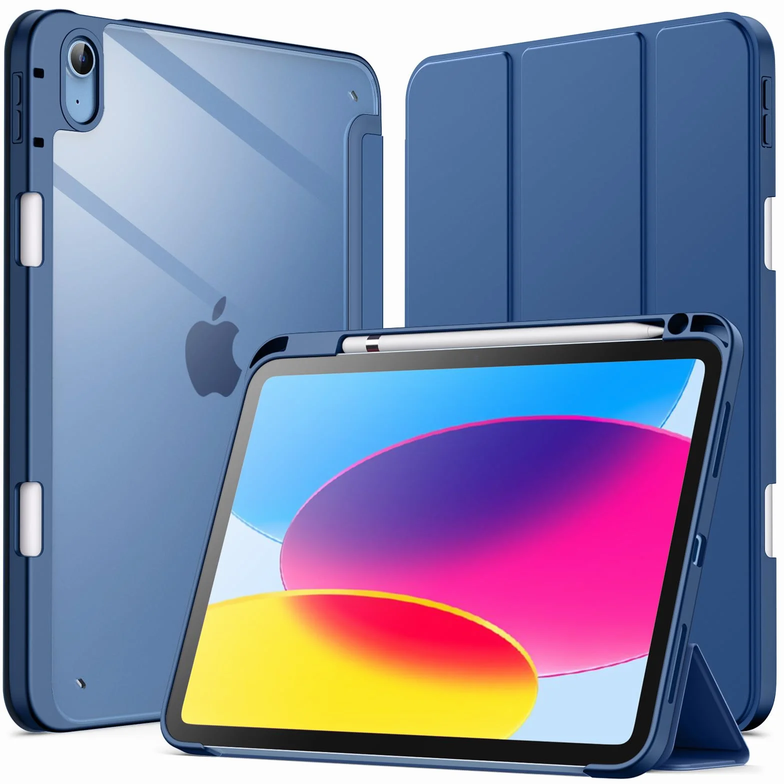 JETech Custodia iPad (A16) 11a/10a Generazione 2025/2022 Portapenne Posteriore Chiaro Trasparente Supporto Sottile Antiurto Navy