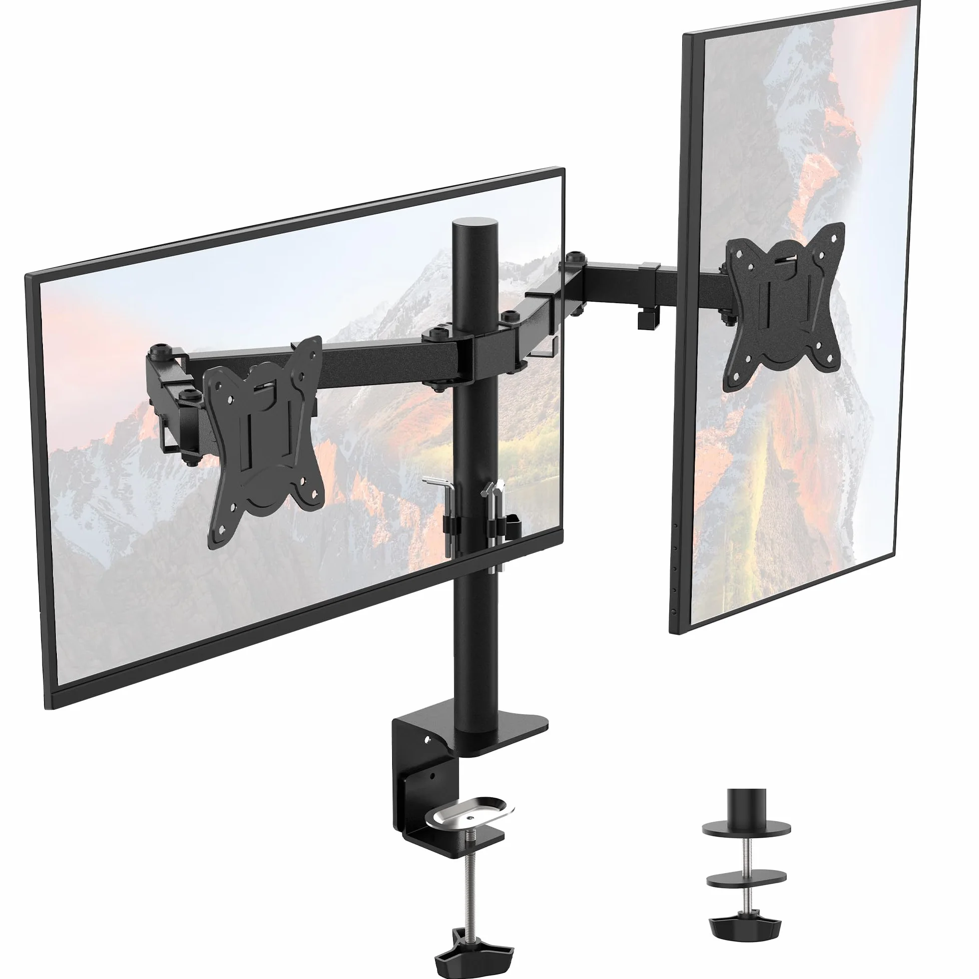 GRIFEMA GB2001-2 Braccio per Monitor Doppio, Supporto per Monitor Regolabile in Altezza per Schermi LED LCD da 13" - 32", Rotazione a 360°,Dimensioni VESA 75/100, capacità di Peso Fino a 9 kg
