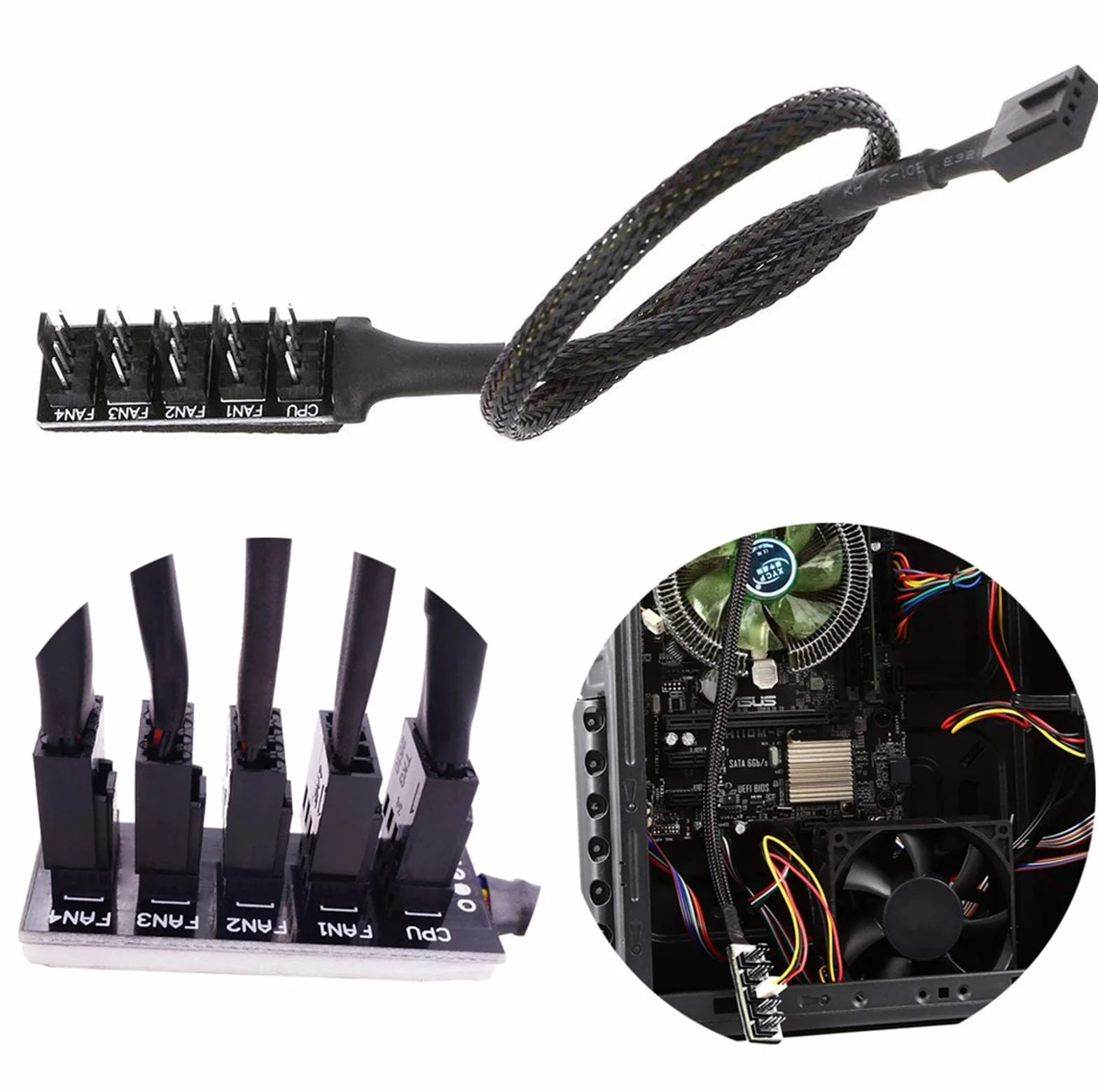 GeekerChip 4 pin PWM Fan Hub,CPU/Case Fan Splitter Cavo-1 Femmina e 5 Porte con 4 Pin,per ventole di Raffreddamento del Computer