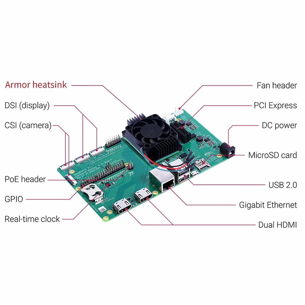 Raspberry Pi Compute Module 4 con CM4 dissipatore di calore PWM Fan, CM4 4GB RAM 0GB (Lite) Scheda singola 64-Bit Quad-Core Processore Bluetooth 5.0 Dual-Band WiFi (CM4104000)