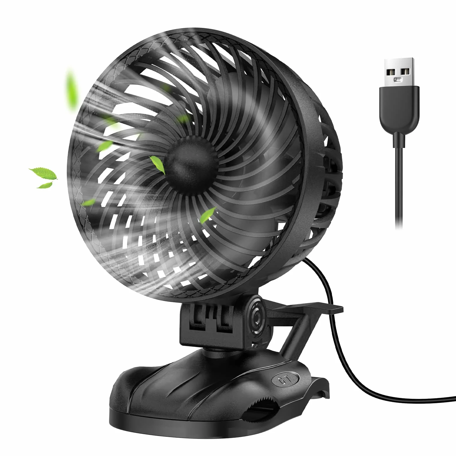 OUILA Ventilatore USB, Mini Ventilatore da Tavolo, 9 Velocità Fan con Clip, Rotazione a 360° Piccolo Fan per Camera da Letto, Casa, Ufficio, Auto, Campeggio - Nero (USB Alimentato)