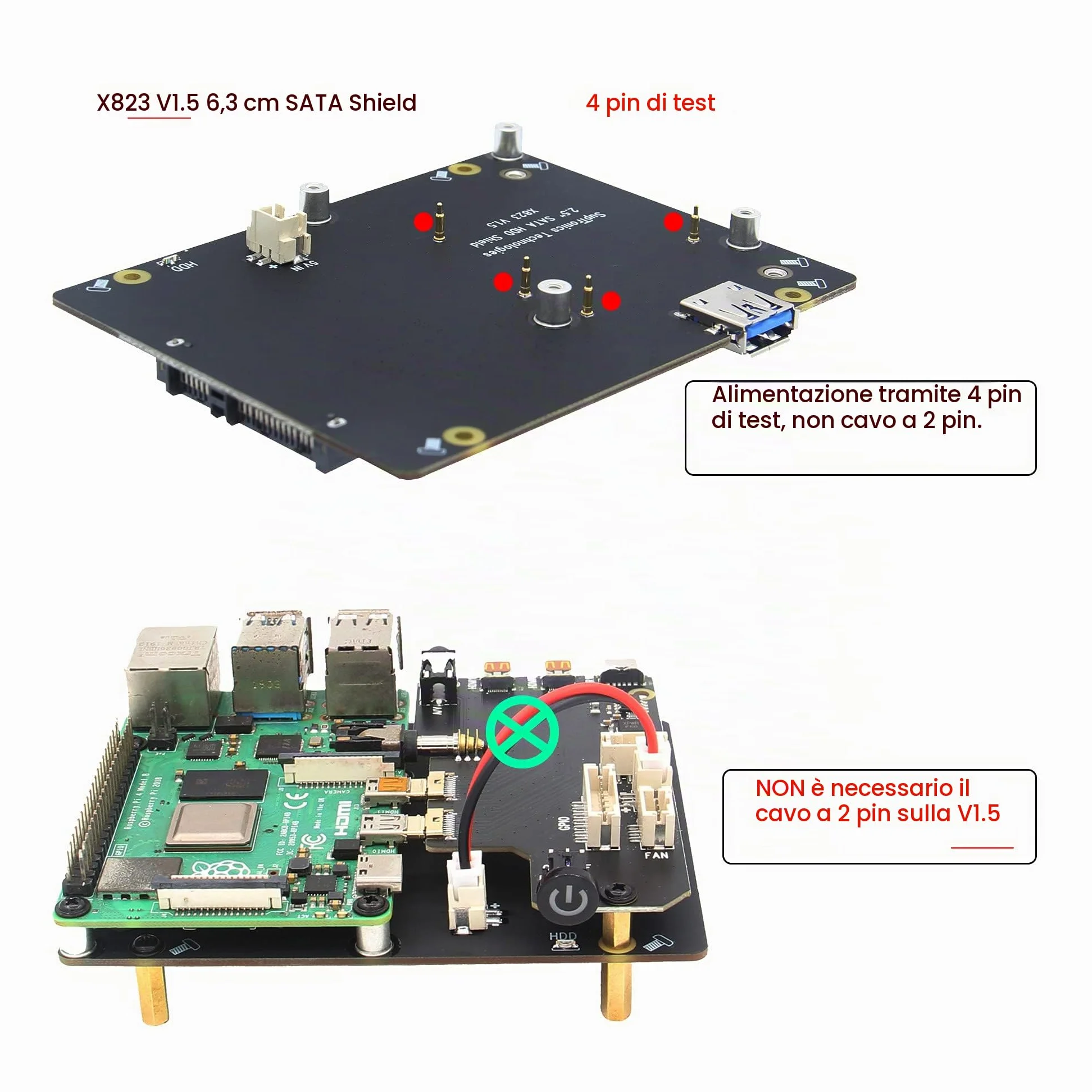 Geekworm NASPi V2.0 2.5 "SATA HDD/SSD NAS Storage Kit per Raspberry Pi 4 Modello B (Non includere Pi 4 o SSD/HDD)