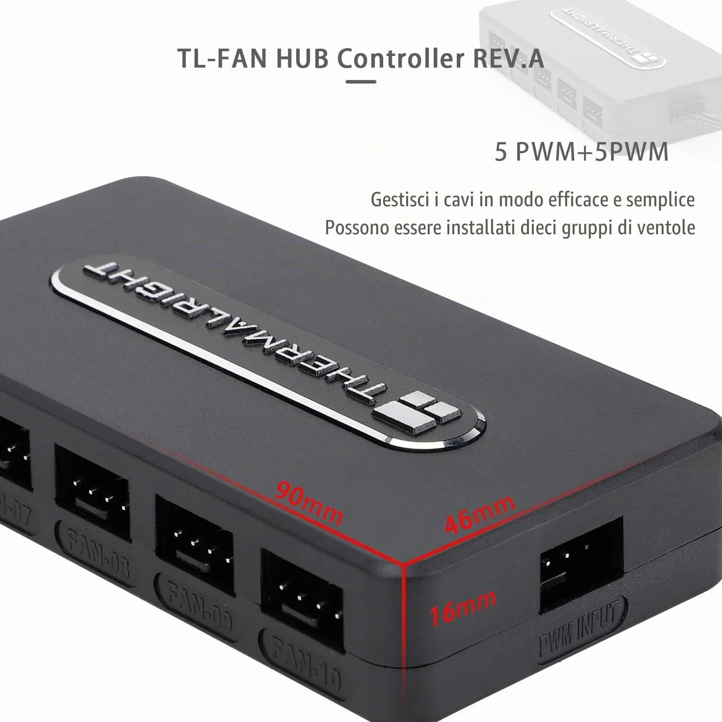Thermalright FAN HUB Controller REV,controller di ventole per PC a 10 porte e 4 pin, Fan Hub a 12 V, pasta forte + aspirazione magnetica, ingresso diretto del cavo di alimentazione SATA
