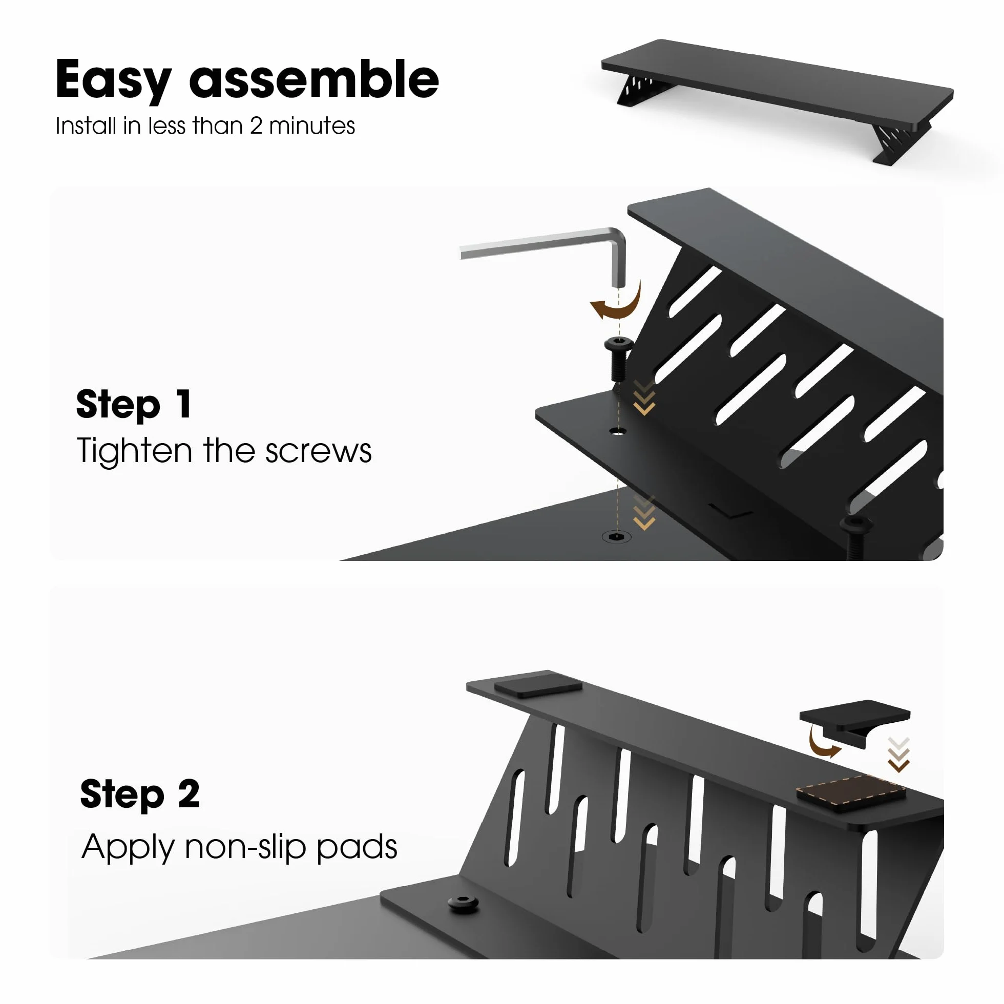 Fenge Supporto per Doppio Monitor in Legno, Organizer Ergonomico per Scrivania per PC, Laptop Stampante, L80xW23,5 xH10cm Capacità di Carico 25KG Nero