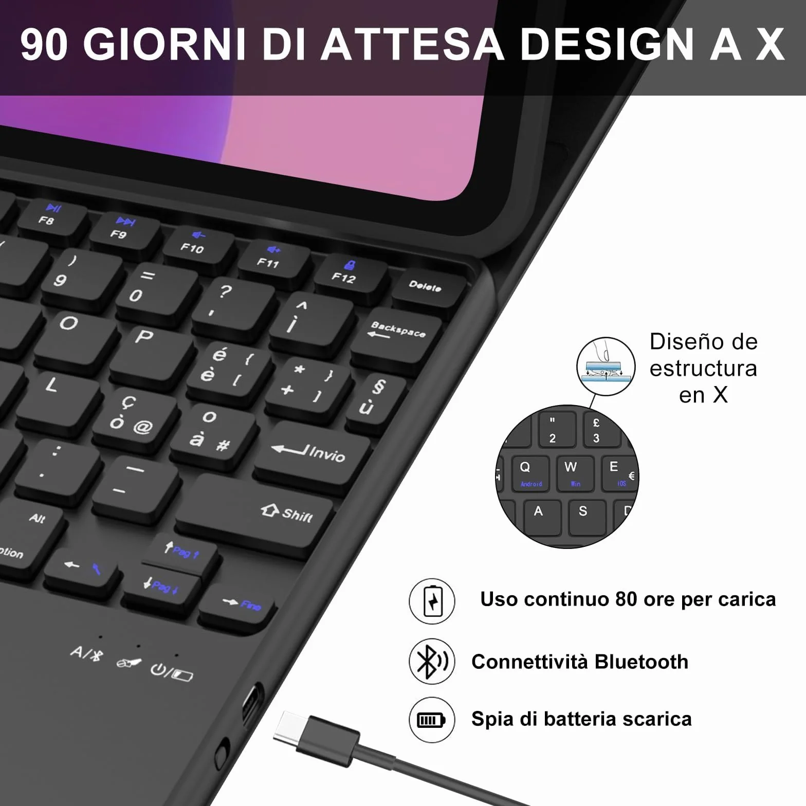 IVEOPPE Tastiera per Lenovo Idea Tab 11 Pollici 2025 con Touchpad, Cover Tastiera Italiano QWERTY, Senza Fili Bluetooth Staccabile Custodia Keyboard per Lenovo Idea Tab 11" TB-336ZU/336FU, Nero