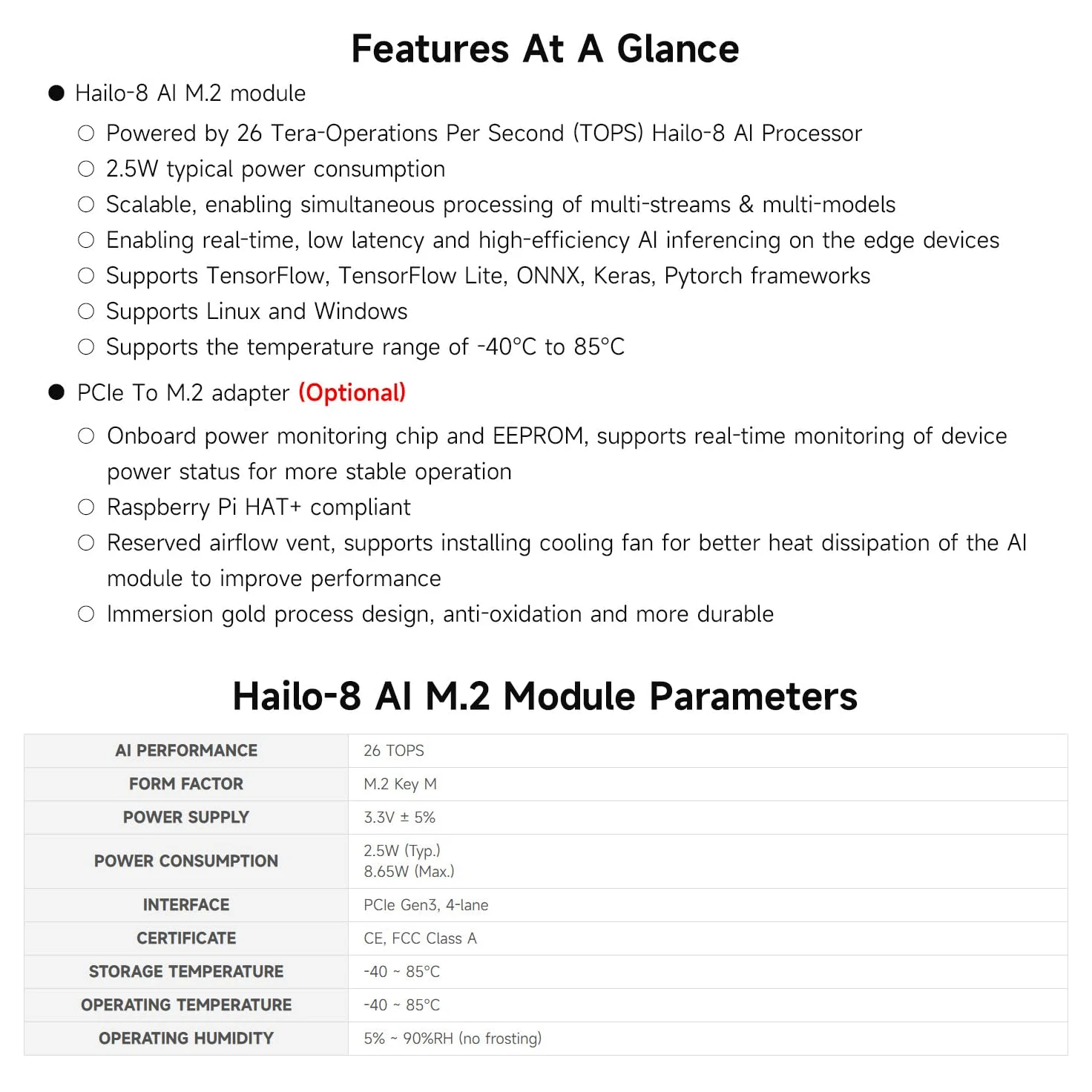 Waveshare Hailo-8 M.2 AI Accelerator Module with PCIe To M.2 Adapter Board for Raspberry Pi 5, Based On The 26TOPS Hailo-8 AI Processor, Compatible with Linux/Windows Systems