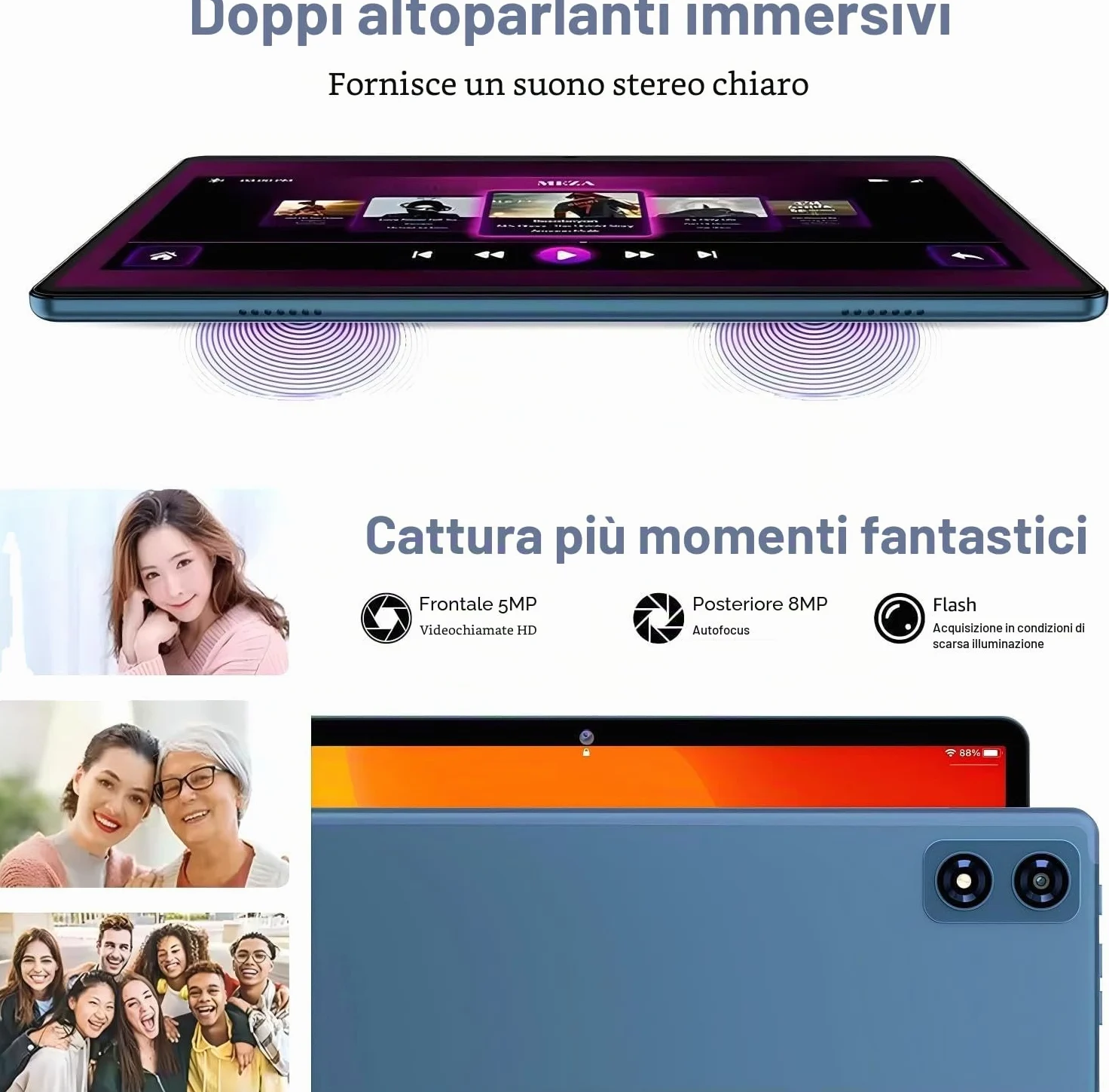 fezawio Tablet Android 10 pollici, 22 GB RAM + 128 GB ROM, Widevine L1, blu | con tastiera mouse, 8000 mAh, Octa-Core, 5G WiFi, 1 TB di memoria estesa, 5MP+8MP