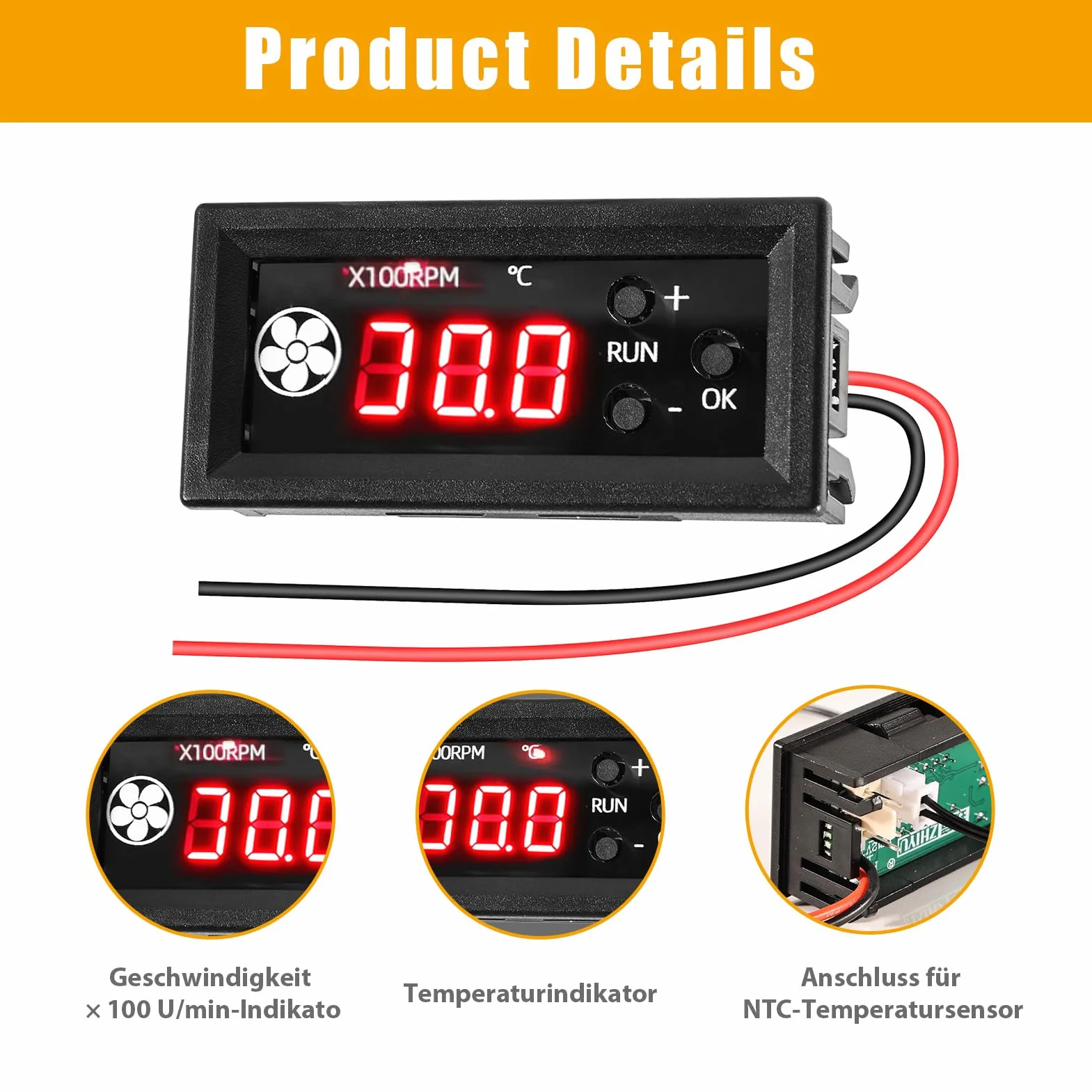 Controllo ventola DC 12 V PWM 4 pin con display digitale temperatura e velocità di rotazione – controllo della temperatura per ventola PC a 4 fili – regolatore di velocità 12 V ventilatore