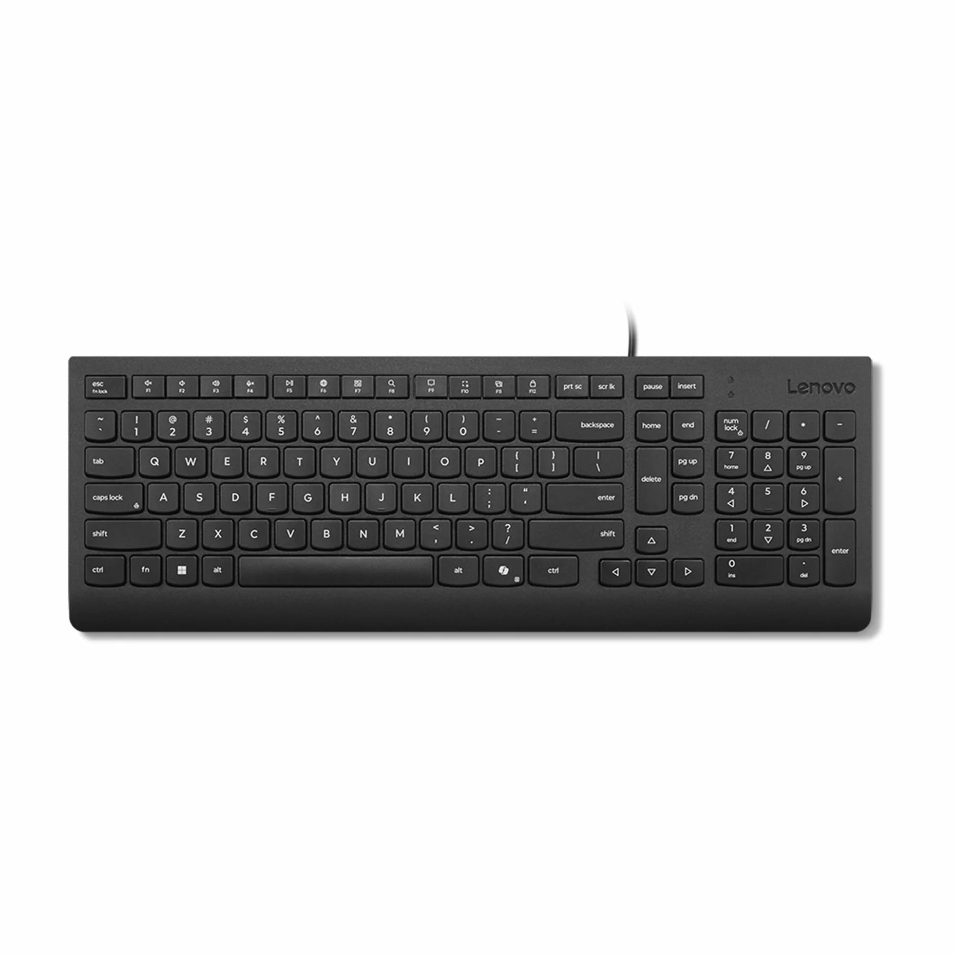 Lenovo Tastiera Cablata Essential – USB 1.8m, Layout 2.5 Zone con Tastierino Numerico, Tasti Silenziosi, Design Anti-Schizzi, Tasto Microsoft Copilot – Nero