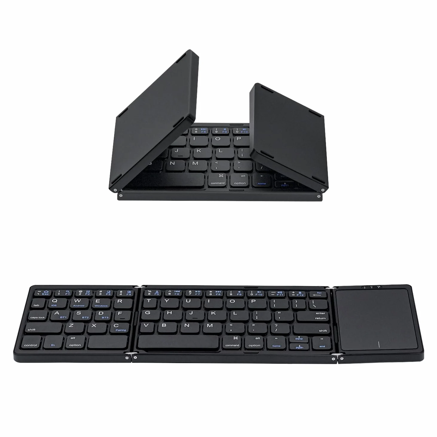 Mcbazel Tastiera senza fili pieghevole con touchpad per tablet/cellulare/PC, tastiera portatile senza fili ricaricabile supporta più dispositivi/iOS/Android/MacOS/Windows, Layout US – nero
