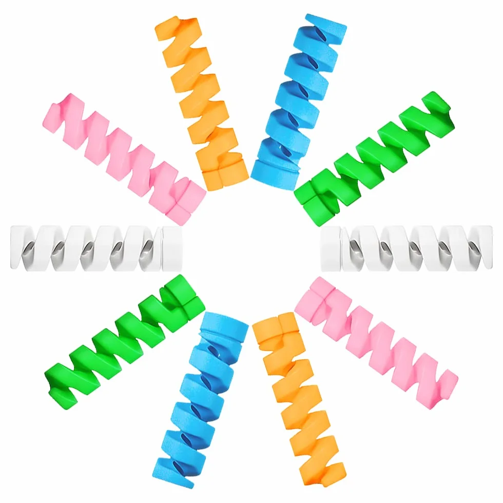 25 Pezzi Salvacavo per Caricabatterie, Seminer Flessibile Silicone Micro USB Protector, Tuta di Protezione per Cavo del Mouse per Tutte Le Linee Dati del Cellulare (Bianco, Rosa, Blu, Verde, Giallo)
