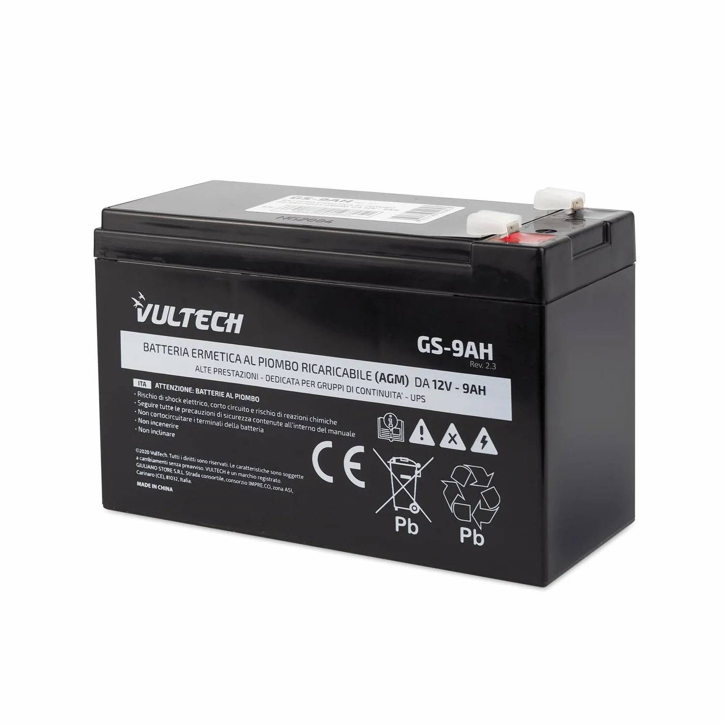 Vultech Batteria Ricaricabile AGM VRLA 9AH 12V Faston F2 per UPS