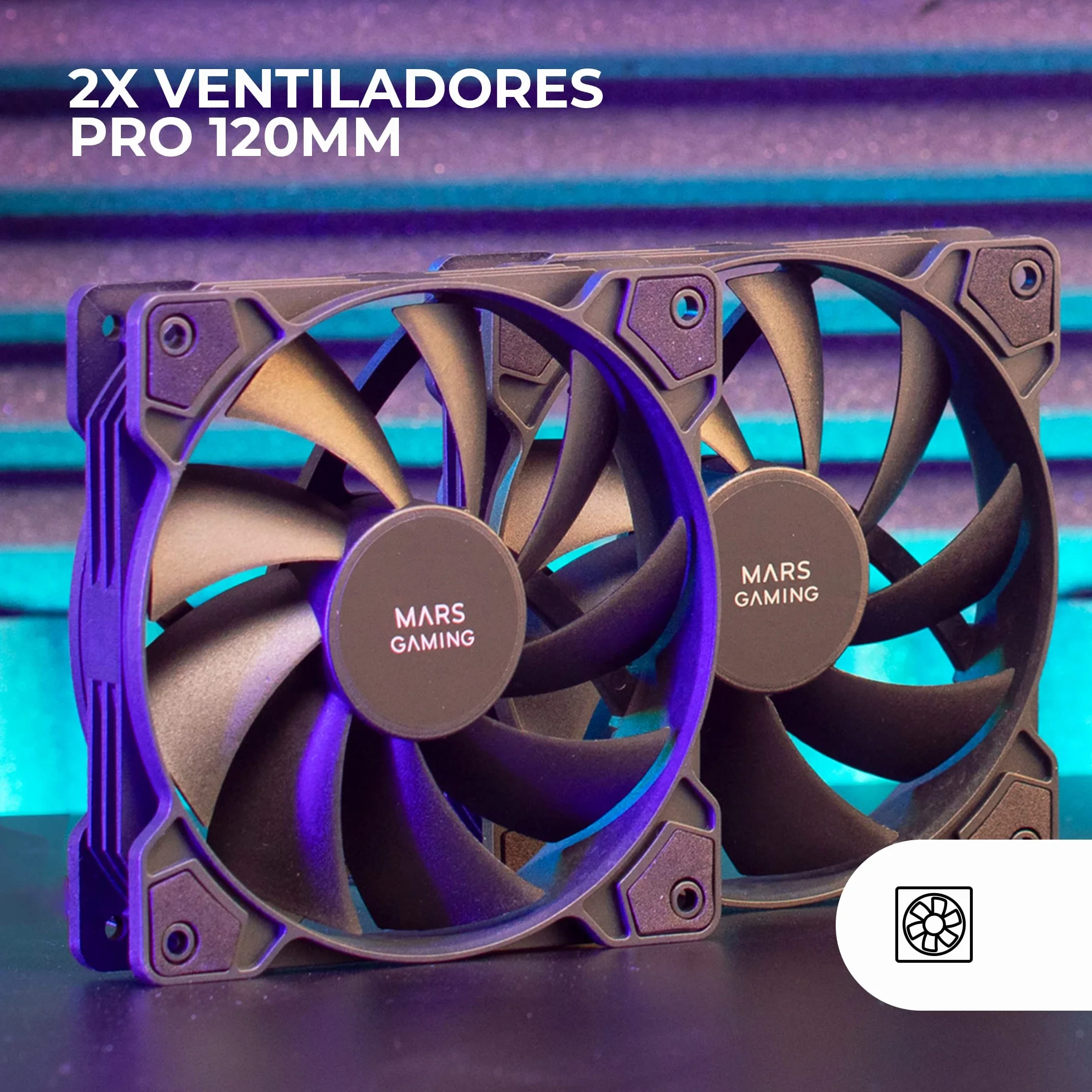 Mars Gaming MF-PROX2 Nero, Kit 2 Ventolas 120mm, Sistema Anti-vibrazioni, Ultra-silenzioso, Doppia Connessione 3PIN + 4PIN