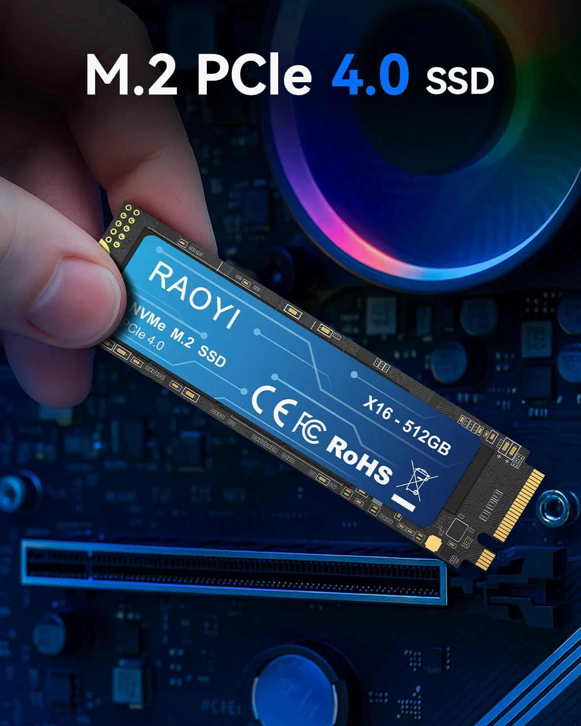 RAOYI Unità a stato solido interna NVMe da 512 GB M.2 2280 PCIe Gen4x4 SSD, fino a 5000 MB/s, configurazione cache SLC, archiviazione ed espansione di memoria per desktop laptop PS5