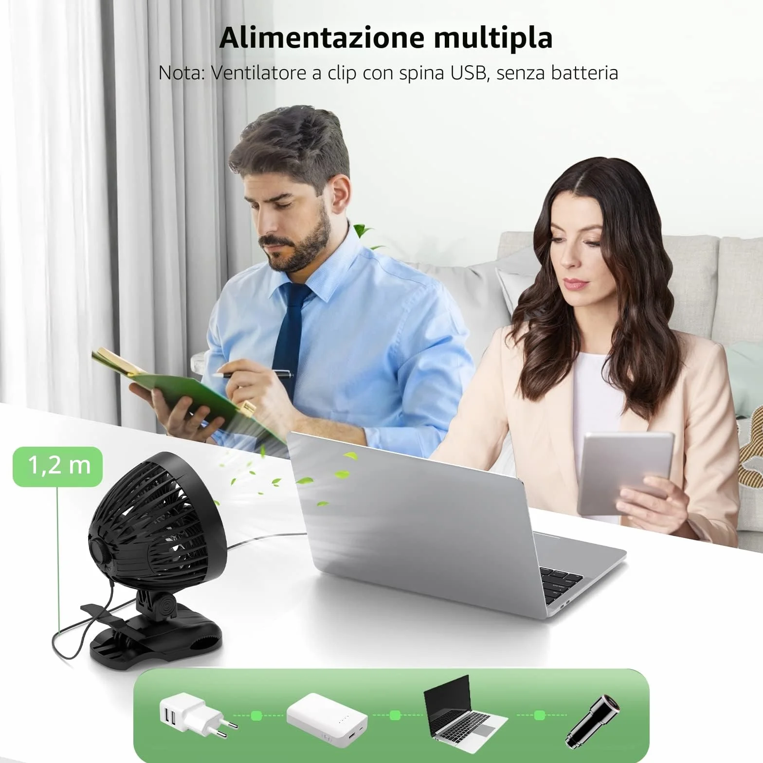 OUILA Ventilatore USB, Mini Ventilatore da Tavolo, 9 Velocità Fan con Clip, Rotazione a 360° Piccolo Fan per Camera da Letto, Casa, Ufficio, Auto, Campeggio - Nero (USB Alimentato)