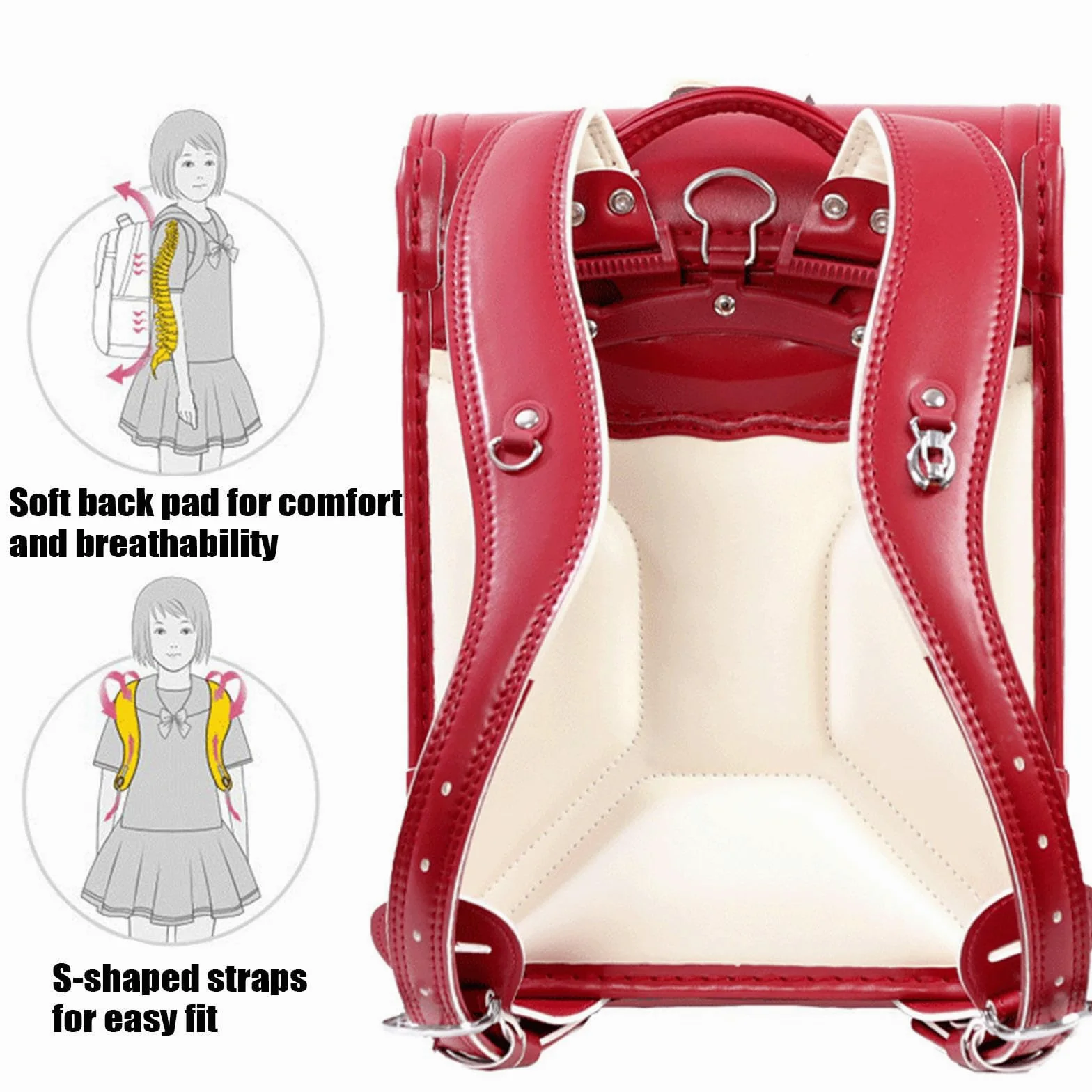Zaino Scolastico Giapponese in Pelle Pu Impermeabile, con Chiusura Semiautomatica, Leggero E Capiente, per Bambini E Bambine. LightBlue