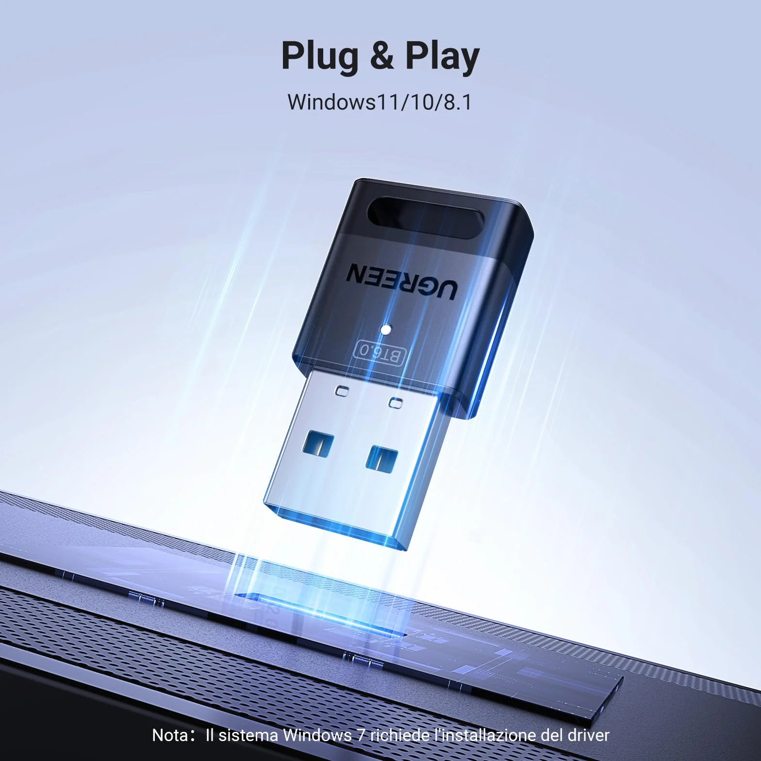 UGREEN BT6.0 Adattatore Bluetooth 6.0 USB Chiavetta Bluetooth per PC Windows 11 10 8.1 con Controller di PS5 PS4 Telefono Cuffie Auricolare Tastiera Mouse