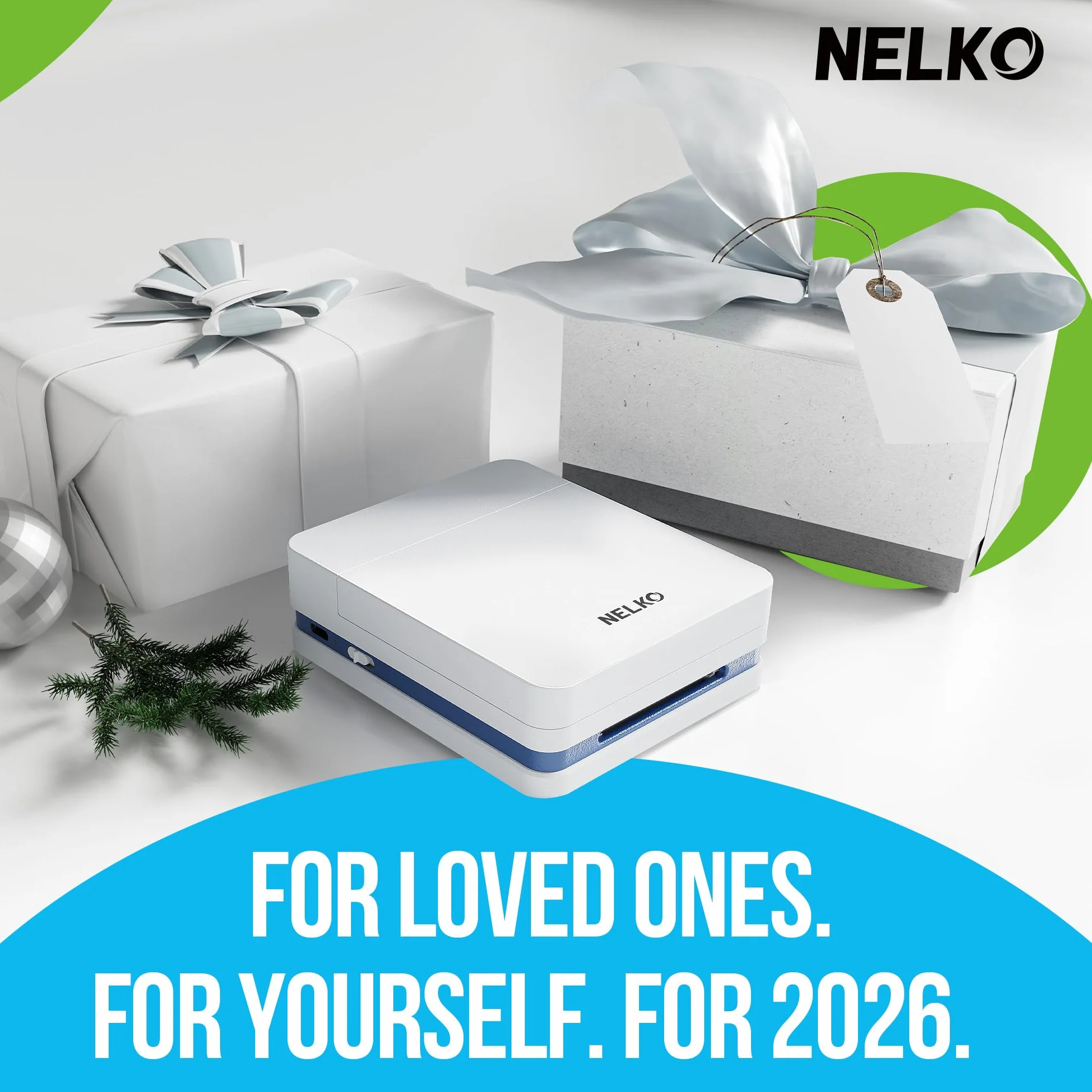 Nelko PP01 Stampante fotografica portatile con 100 fogli di carta e cartuccia d'inchiostro, stampa fotografica istantanea con retro adesivo per iOS/Android, mini stampante tascabile con divertente app