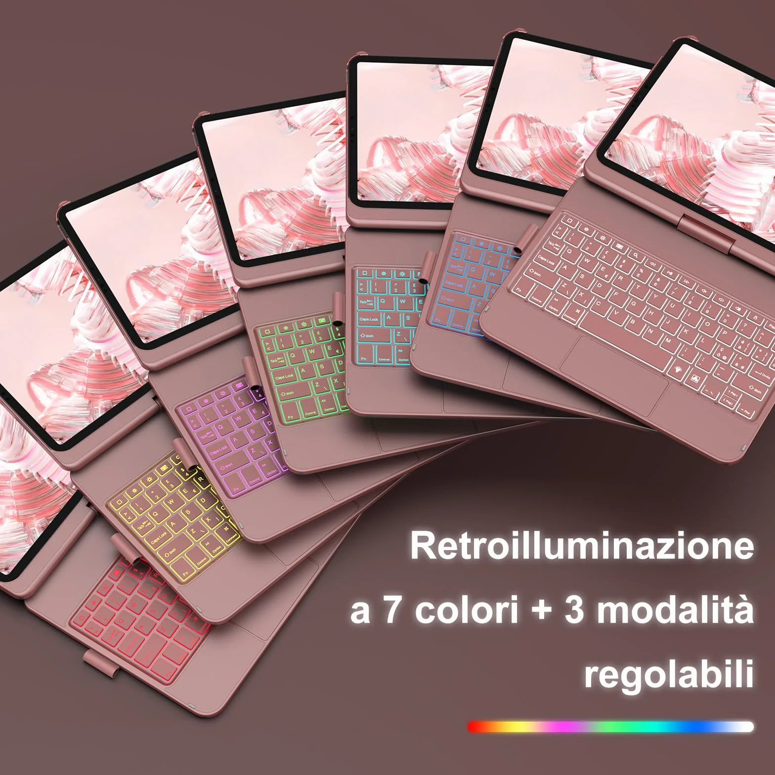 KBCASE Tastiera per iPad 10 Generazione /A16 11 Generation (11/10.9 pollici, 2025/2022),Rotazione 360 Cover con Bluetooth Tastiera Touchpad per iPad 10/11Gen con 7 Colori Illuminato,Italiano QWERTY