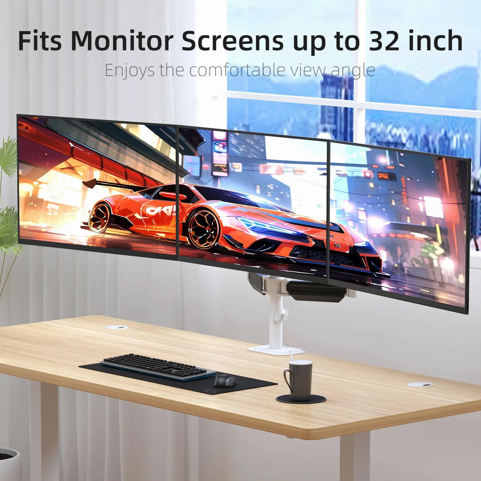 suptek Supporto triplo per monitor da 17 a 32 pollici, regolazione molle a gas, supporto da scrivania con morsetto e kit di occhielli, bianco (MD8003W)