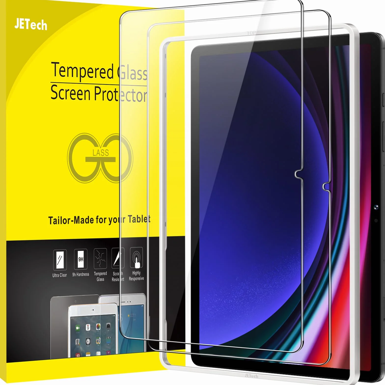 JETech Pellicola Protettiva Vetro Temperato per Samsung Galaxy Tab S9 11 Pollici, S10 Lite, S10 FE, S9 FE 10,9 Pollici, Pacco da 2