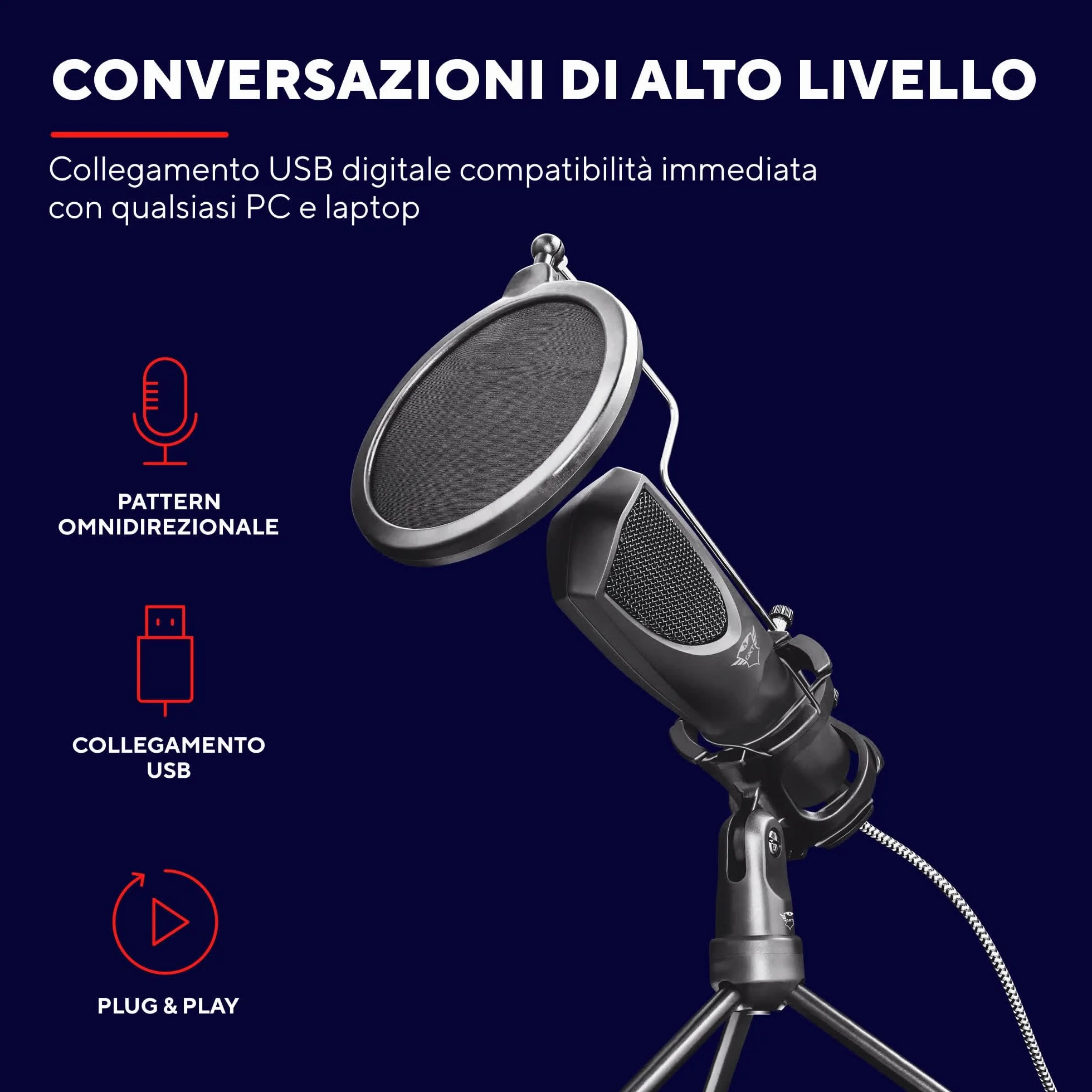 Trust Gaming GXT 232 Mantis Microfono USB per Streaming, Shock-Mount, Filtro Pop e Treppiede, Microfono per PC, Computer, PS4, PS5, Podcast, Vlog - Nero