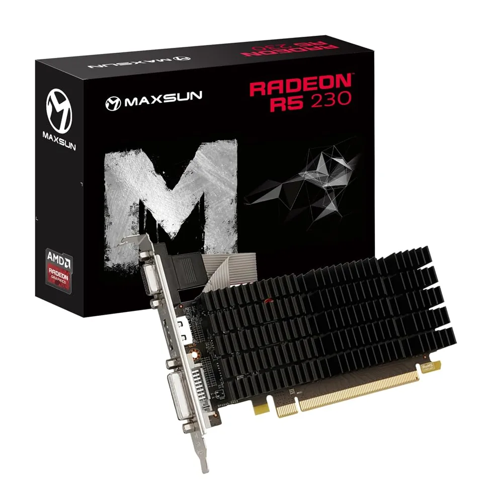 maxsun AMD R5 230 Scheda grafica per computer, 2G GDDR3, scheda video HDMI VGA DVI ITX SFF, GPU pronta a basso profilo