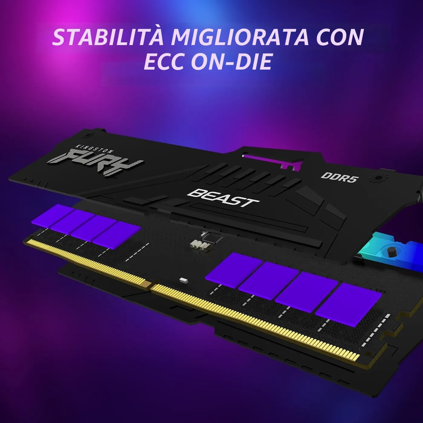 Kingston FURY Beast Nero RGB 16GB 6400MT/s DDR5 CL32 DIMM Memoria Gaming per Computer Fissi Modulo Singolo AMD EXPO/ Intel XMP - KF564C32BBEA-16