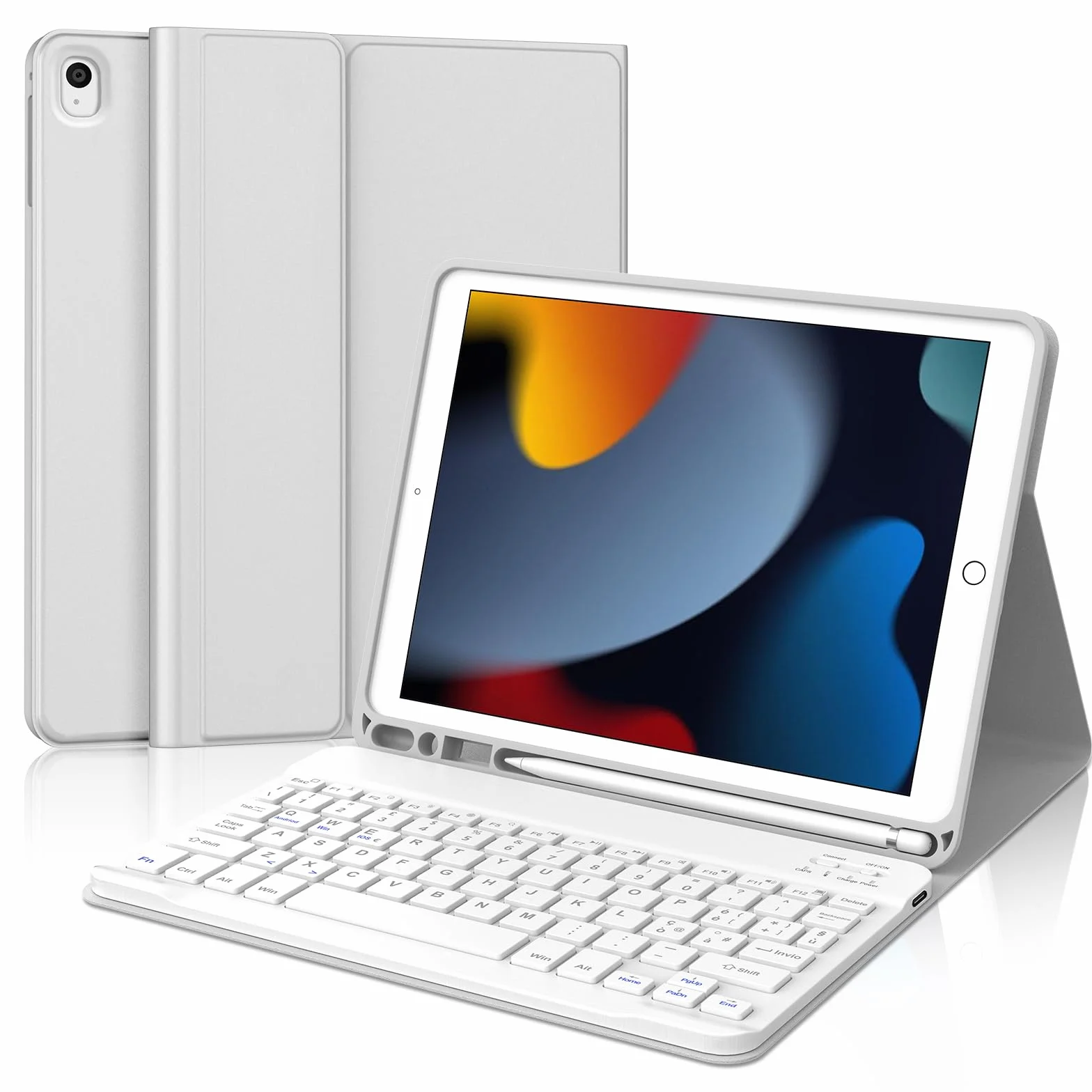 IVEOPPE Custodia Tastiera per iPad 9a Gen 2021/8a Gen 2020/7a Generazione 2019 10.2"/iPad Air 3/Pro 10.5 2017, Cover Tastiera Italiana Rimovibile per ipad, Grigio chiaro