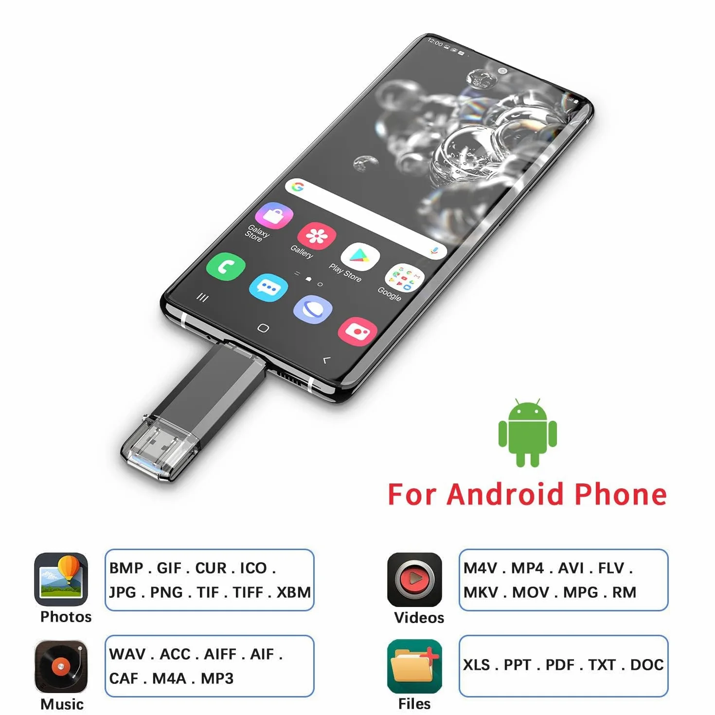 Vansuny Confezione da 5 chiavette USB C da 128 GB, 2 in 1, OTG USB 3.0+USB C, con portachiavi, chiavetta per foto, per smartphone Android, computer, MacBook, tablet, PC