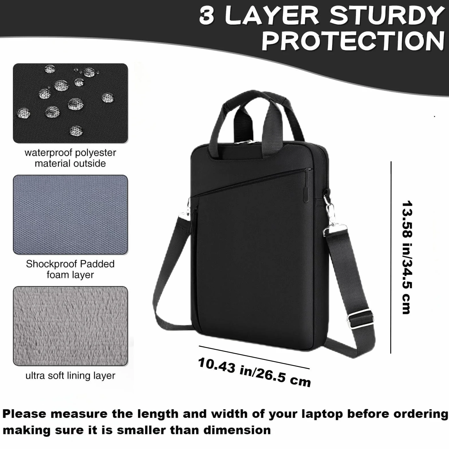 Borsa Porta PC Laptop Portatile per Tablet Custodia14 Pollici MacBook Pro M4 M3 M2 M1(2024-2021)/13,6 Pollici MacBook air M4 M3 M2, borsa Porta Notebook Computer Tracolla, Nero