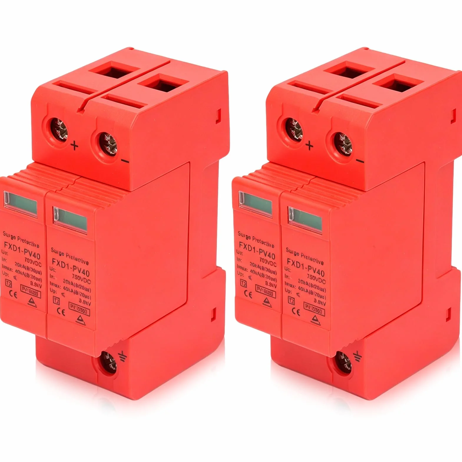 Dispositivo scaricatore di tensione, 2 pezzi 40KA FXD1‑PV40 2P Montaggio su guida PC Interruttore SPD Dispositivi di protezione contro le sovratensioni Scaricatore fotovoltaico CC (CC 750 V)
