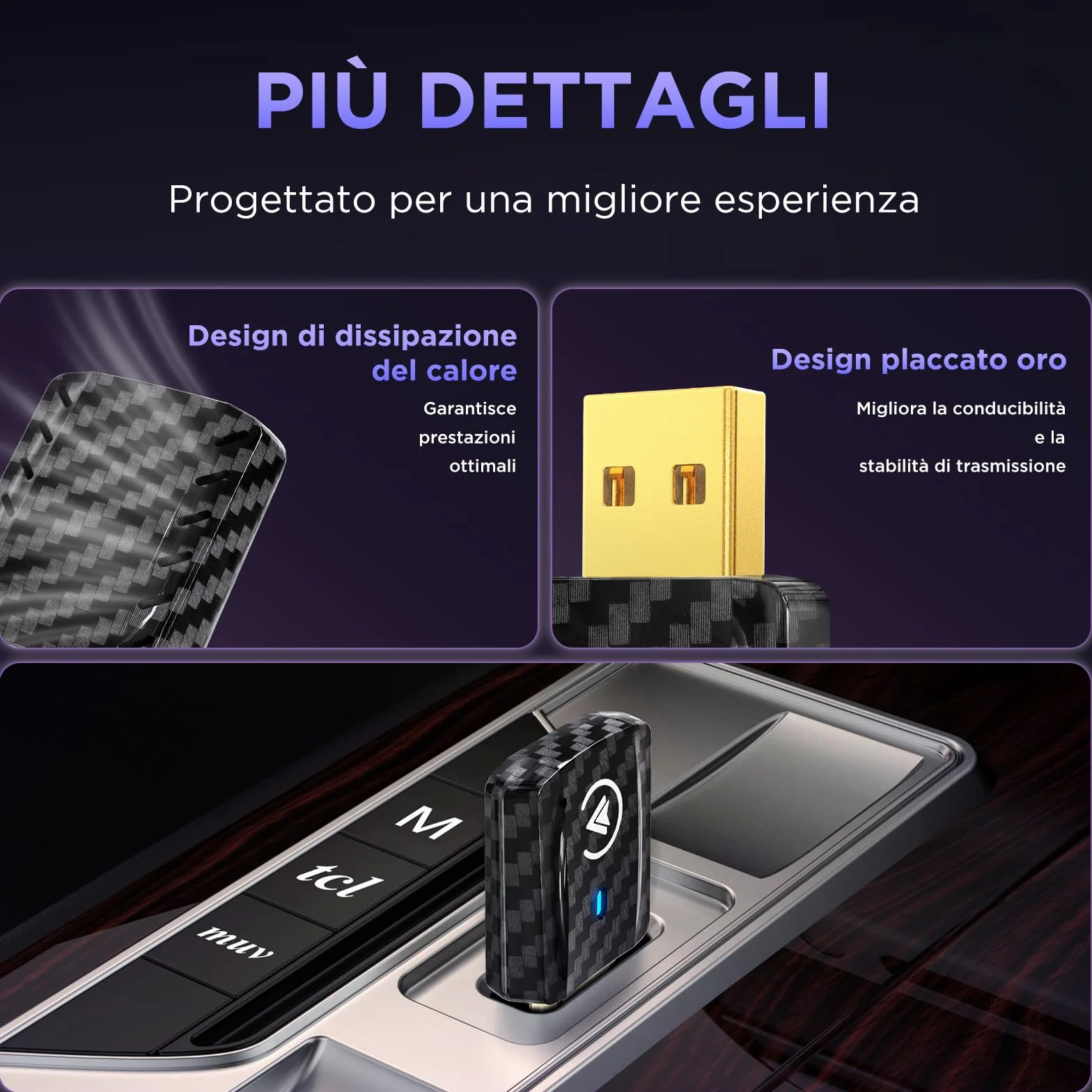 MSXTTLY Adattatore Android Auto Wireless, Carplay Wireless per iPhone 17-12 & Android 11+, Bluetooth 5.3, Dual Core WLAN 5.8GHz, Veloce e Stabile