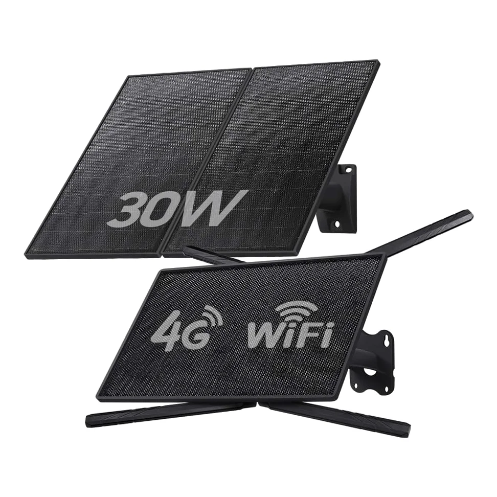 SHIWOJIA 30W Router 4G LTE Solare, Estensore WiFi Esterno, Ripetitore di Segnale con SIM, Portata WiFi 50M, IP66 Impermeabile, Autonomia Prolungata 24/7, Batteria da 20100mAh