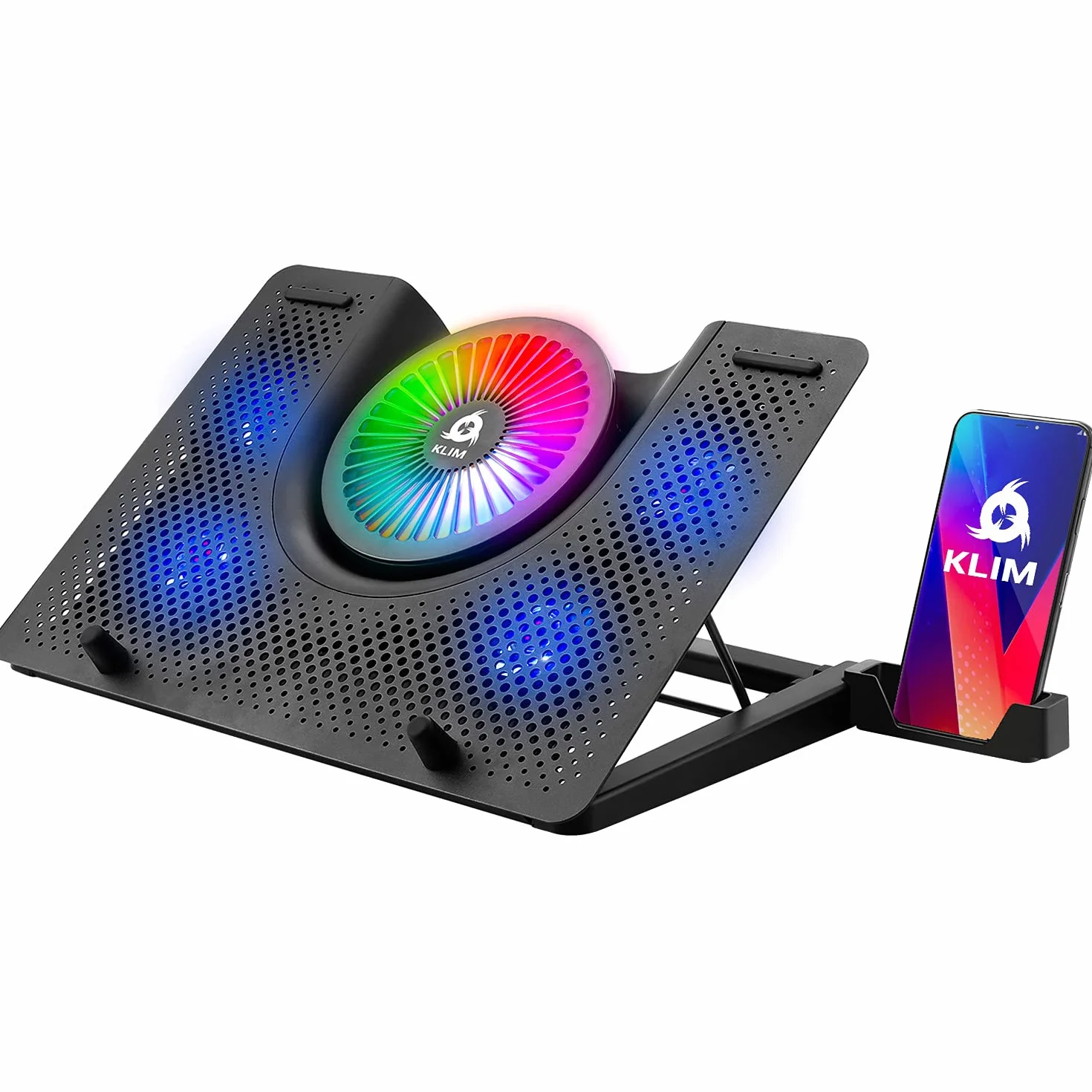 KLIM Nova - Base di raffreddamento RGB per PC portatili da 11" a 17" - Supporto di raffreddamento per laptop da gaming - USB - Stabile e silenzioso - Compatibile con Mac e PS4 - Novità Versione