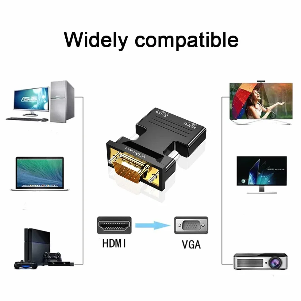 Adattatore HDMI a VGA con Cavo Audio da 3,5 mm, 1080P 60Hz Convertitore da HDMItoVGA, HDMI Femmina a VGA Maschio Adattatore Computer Portatile per Monitor TV