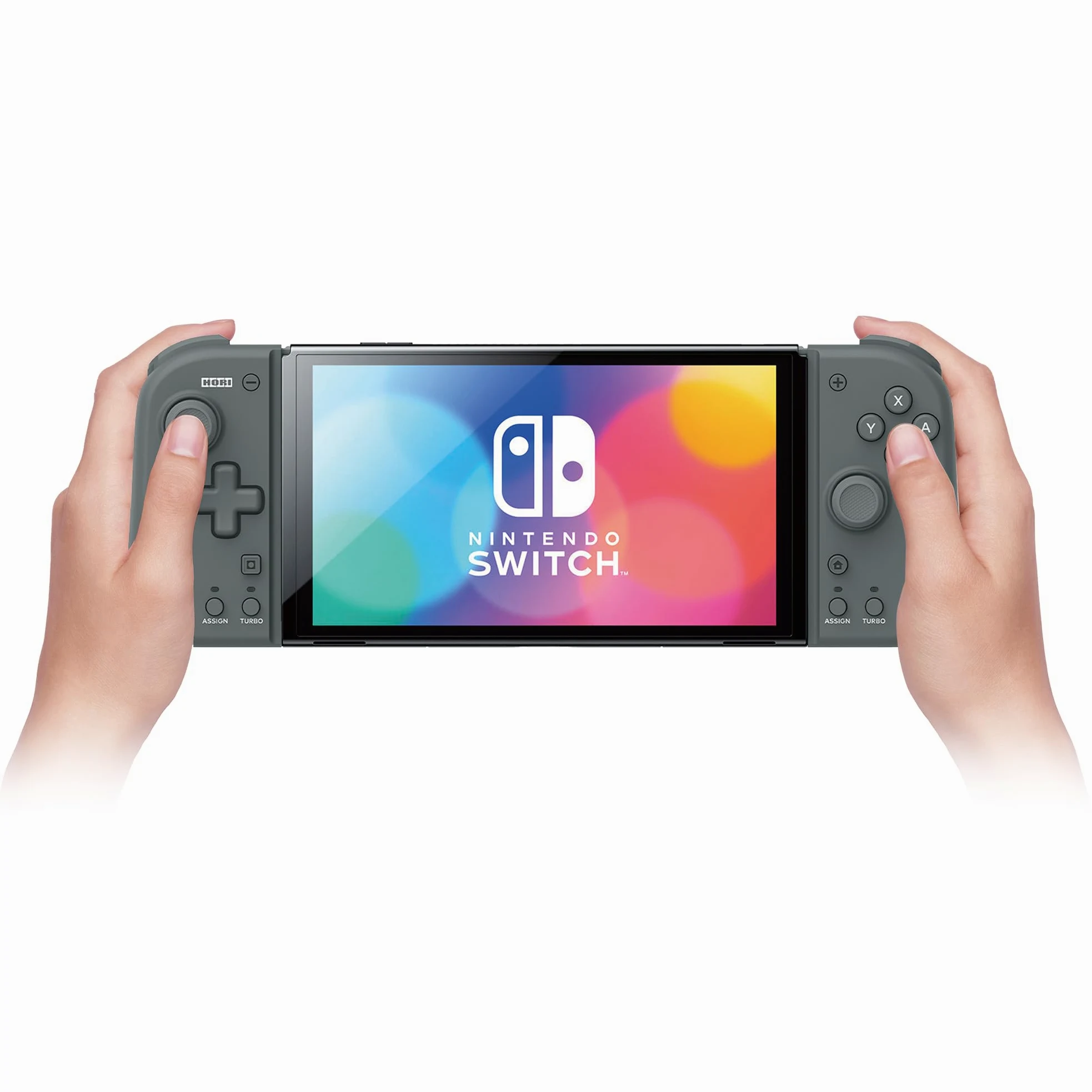 HORI Split Pad Compact Attachment Set (Cenere) Controller ergonomico per la modalita' portatile con adattatore cablato per Nintendo Switch/OLED - Licenza ufficiale Nintendo