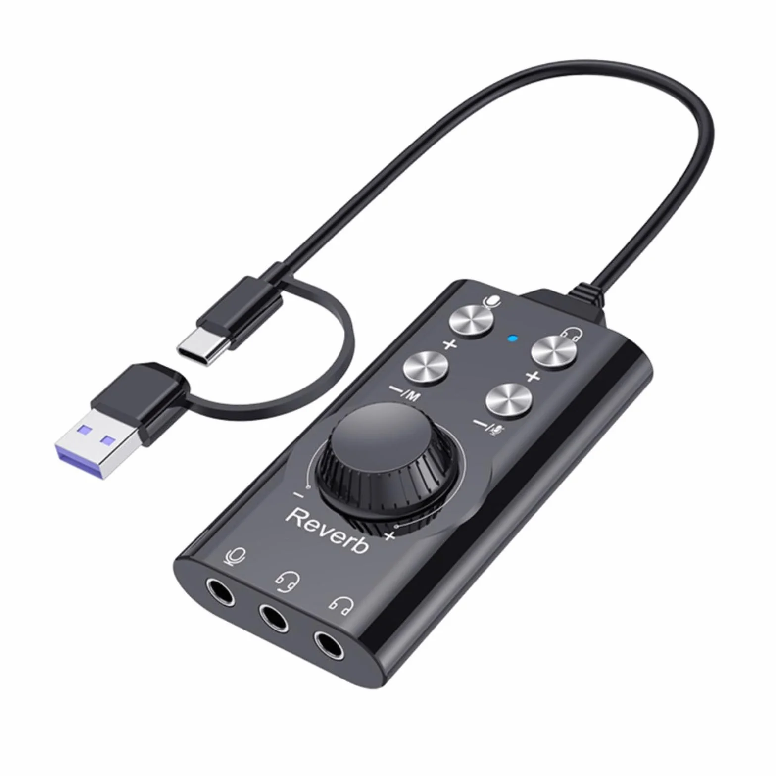 Scheda audio esterna USB/USB-C con surround virtuale 7.1, controllo del volume e adattatore audio da 3,5 mm, per cuffie PC, laptop, desktop, cavo da 200 cm