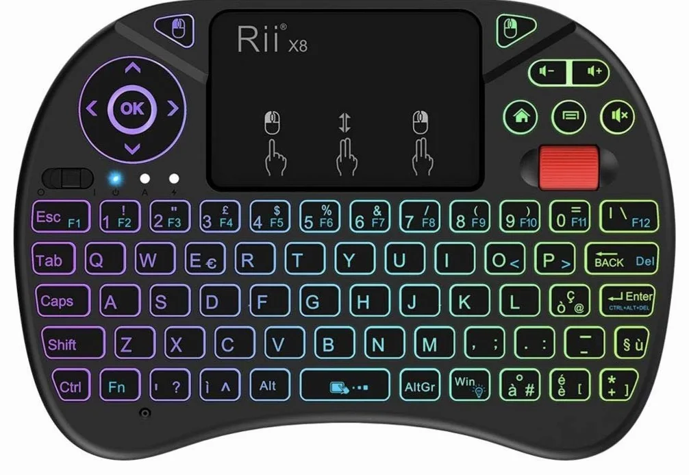 Rii Mini X8 Wireless - Tastiera Retroilluminata Con Layout Italiano, Mouse Touchpad e Rotellina di Scorrimento per Smart TV, TV Box, PC, Computer, Console